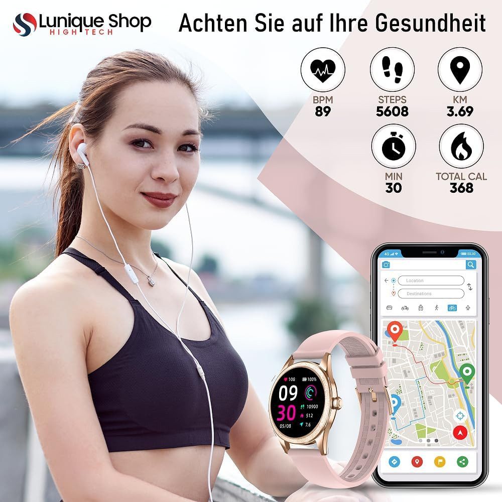 LUNIQUESHOP Smartwatch (3 cm, android ios), Elegante Damen Smartwatch mit Gesundheitsfunktionen und stilvollem