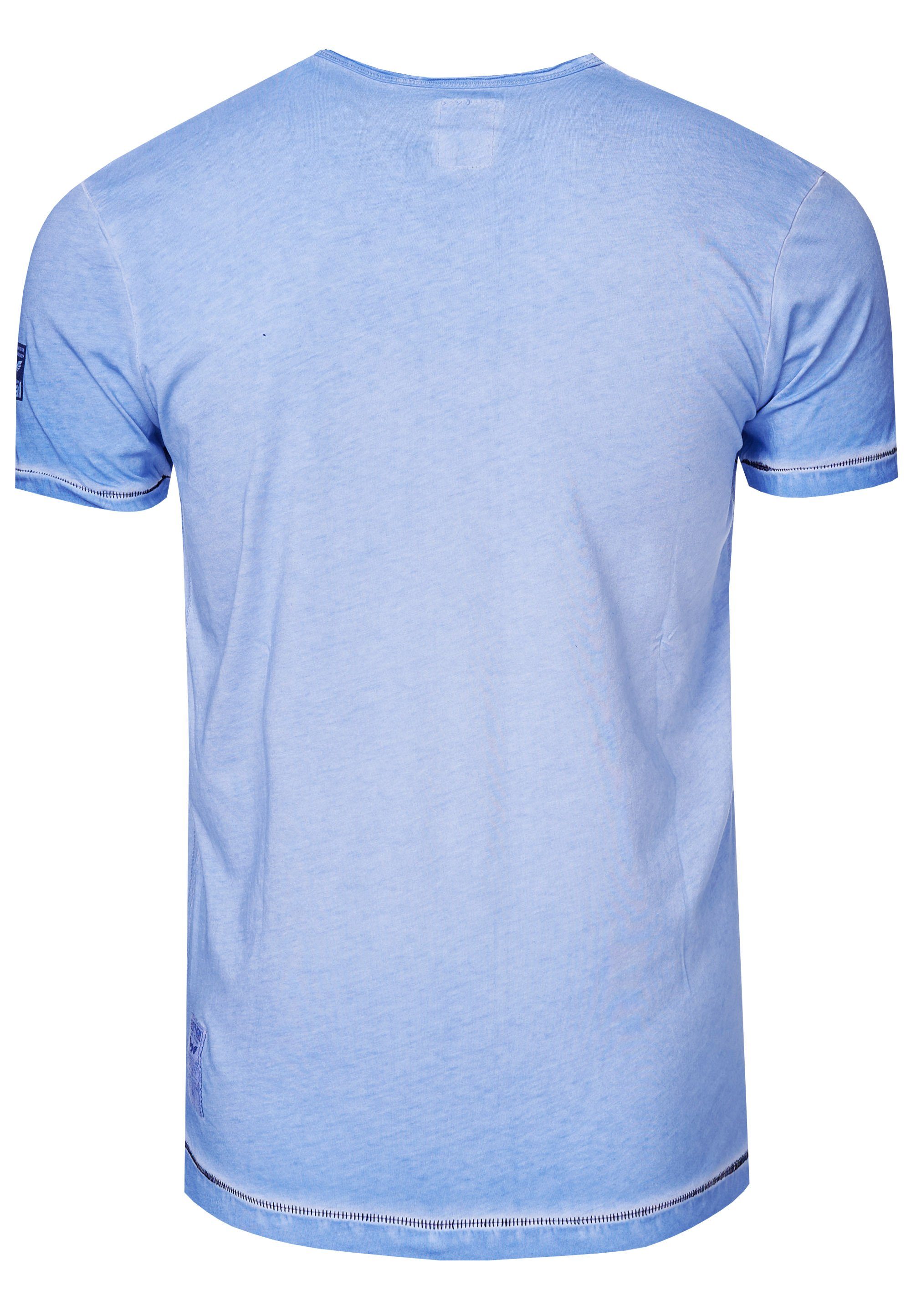 im Rusty Neal T-Shirt blau trendigen Vintage-Look
