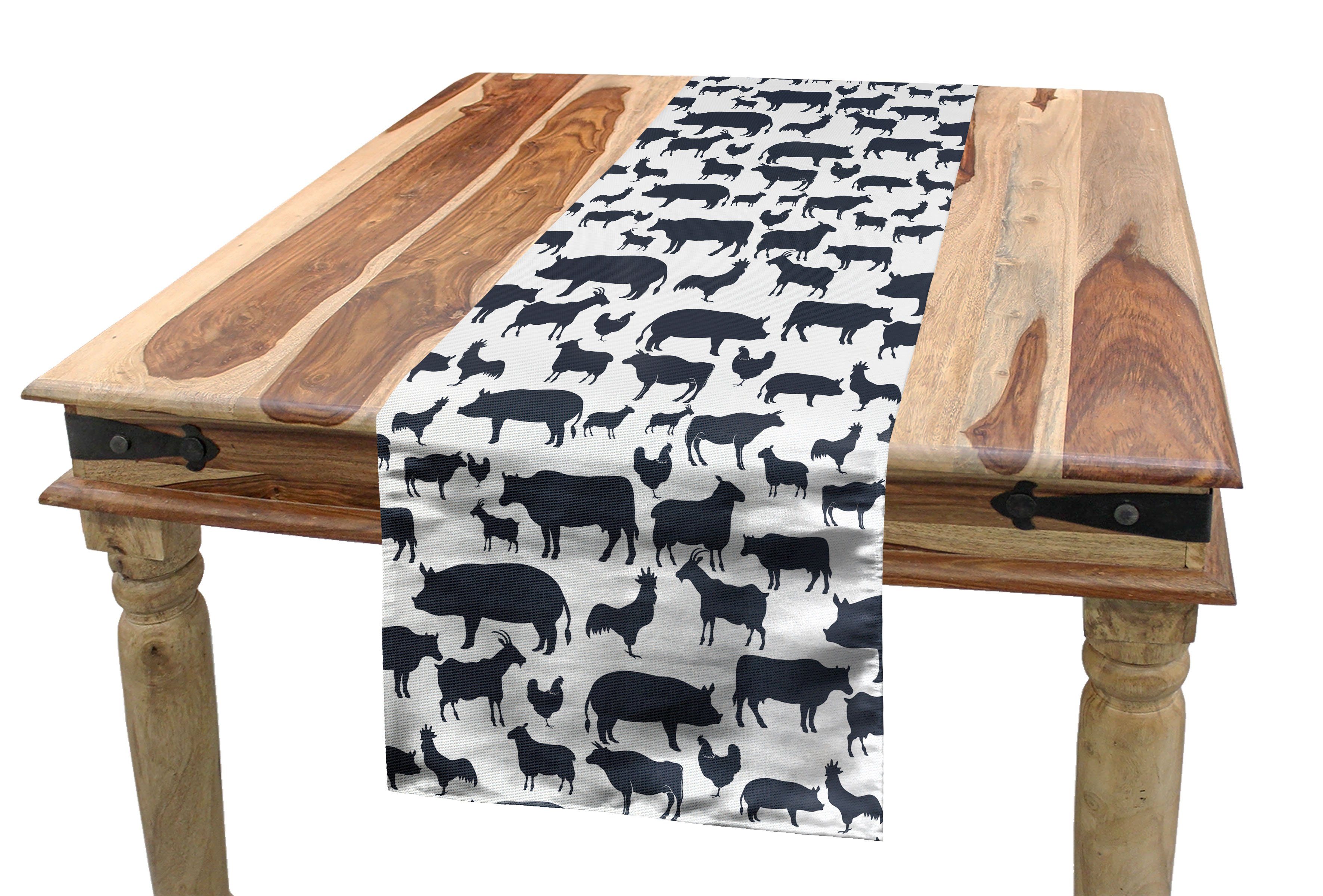 Abakuhaus Tischläufer Esszimmer Küche Rechteckiger Dekorativer Tischläufer, Das Vieh Silhouette Tiere auf dem Bauernhof