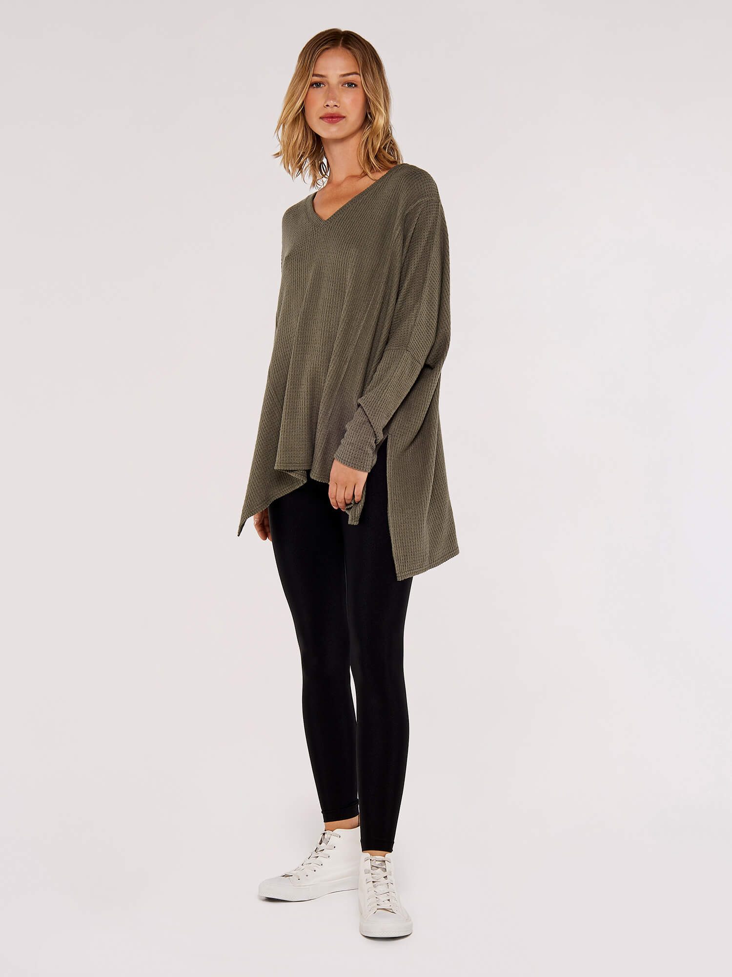 Longpullover überschnittener V-Ausschnitt-Pullover