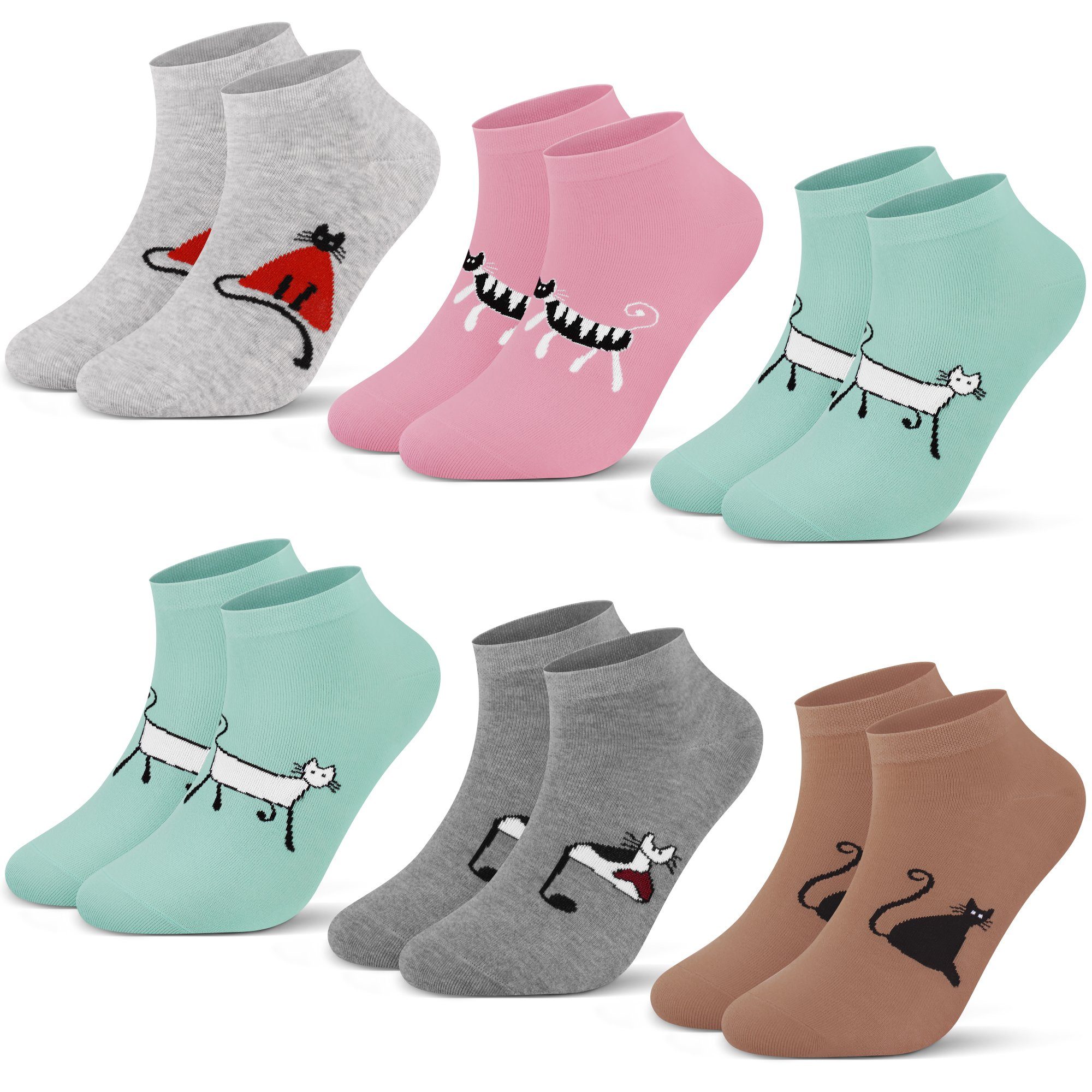 Libella Sneakersocken 2125-2157 (12er-Pack) 12 Paar Sneaker Socken mit Katze-Motiv uni Farbe