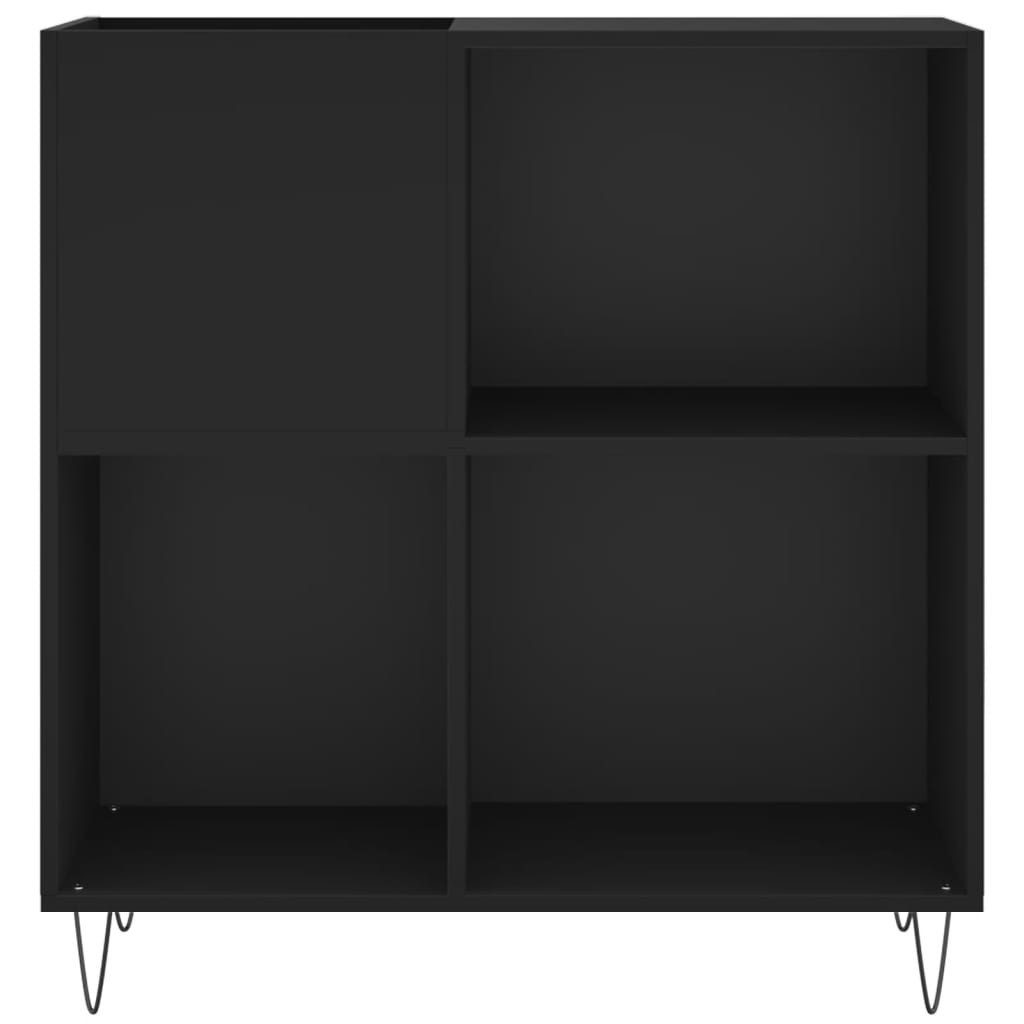 furnicato Media-Regal Schallplattenschrank 84,5x38x89 cm Schwarz mit Massivholz und, 1-tlg., Stabiles LP-Regal mit Ablage für Plattenspieler und Wandhalterung