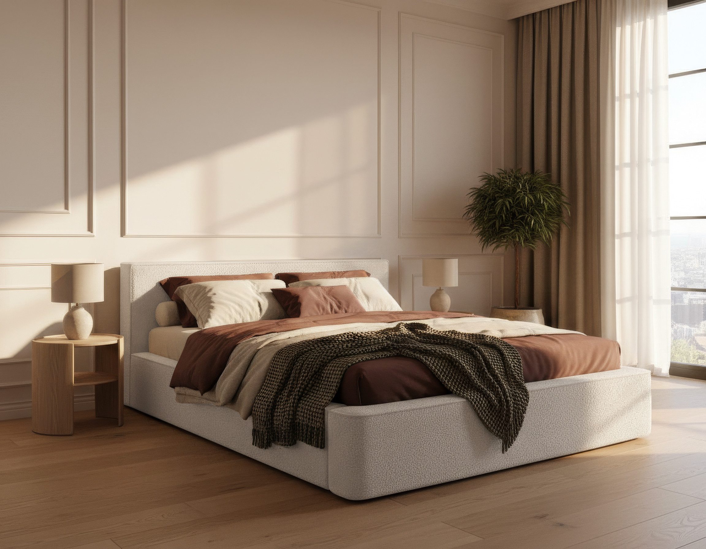 thematys Polsterbett mit Bettkasten, CLOUD 140x200 160x200 180x200 200x200cm (Kopfteil im modernen-Look – hochwertiger Bouclé-Stoff, Inklusive Lattenrost - hochwertiger Stoff), hydraulische Klappfunktion für Stauraum
