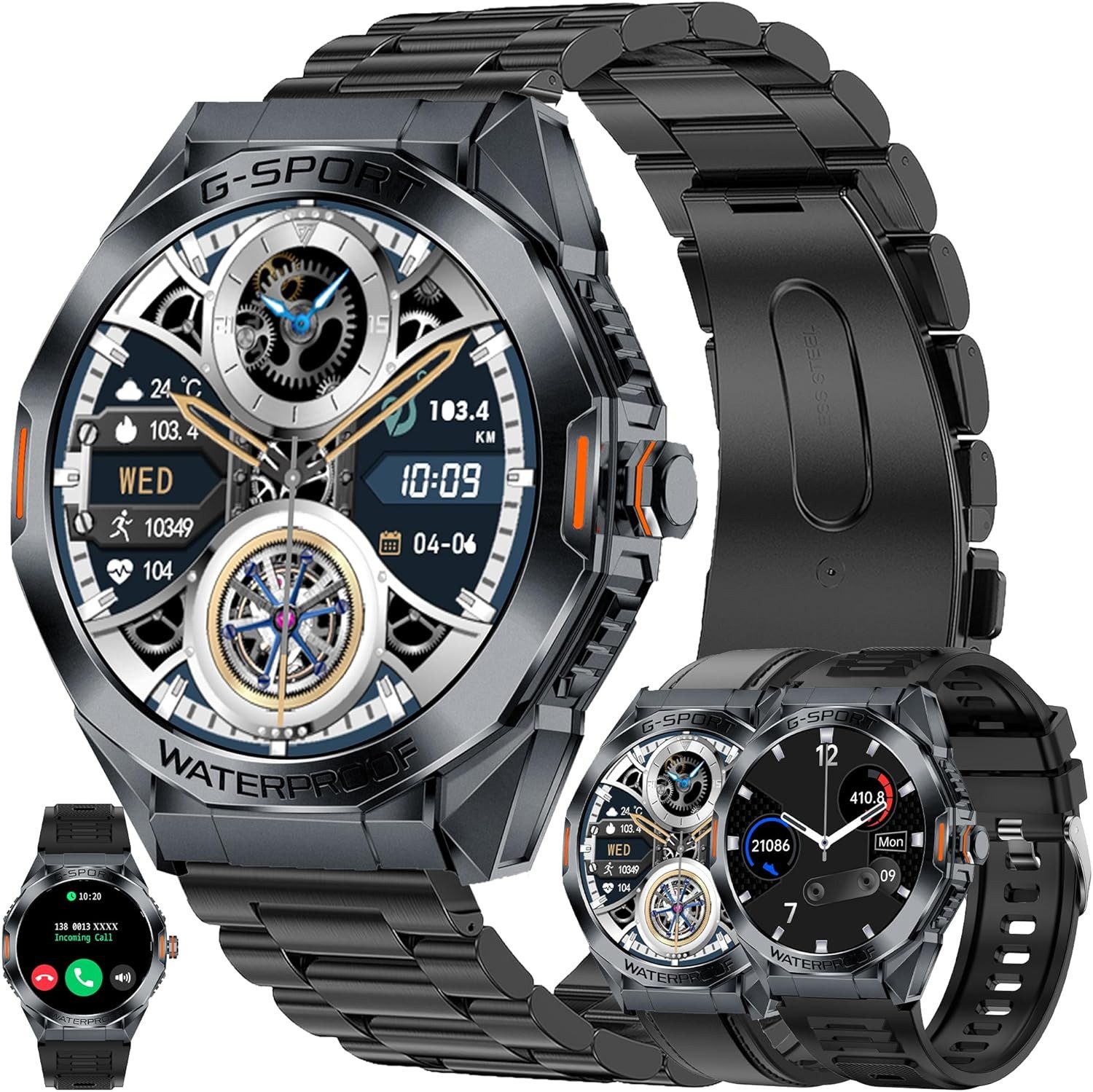 MYSHUN Smartwatch (3,7 cm, android ios), Smartwatch mit 1,46 Zoll HD Touchscreen Anruffunktion Fitness Tracking