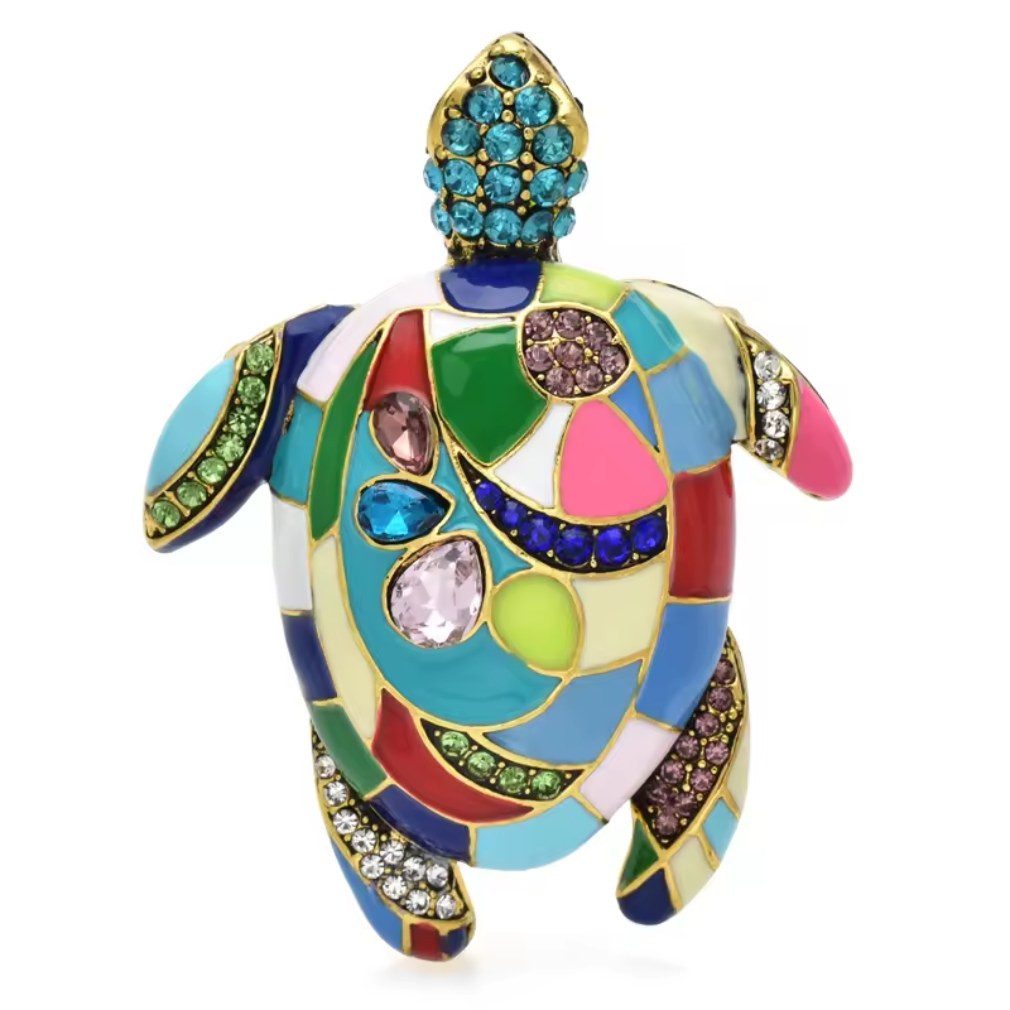 Dark-Desires Brosche Bunte Schildkröten-Brosche Emaille mit Strass und Steinen, Damen Brosche vintage Accesssoire retro Anstecknadel