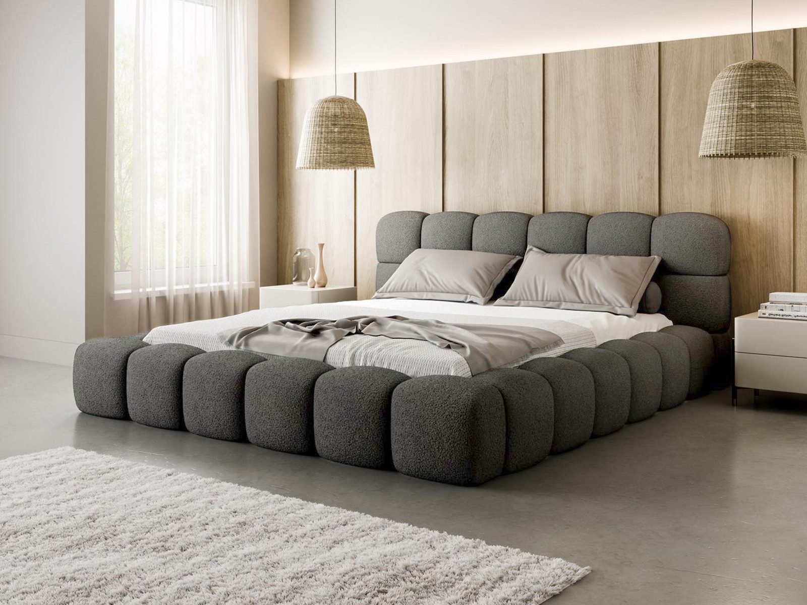 Compleo Polsterbett BUBBLE boucle Designerbett 140/160/180x200 BIZU, Wolken günstig online kaufen