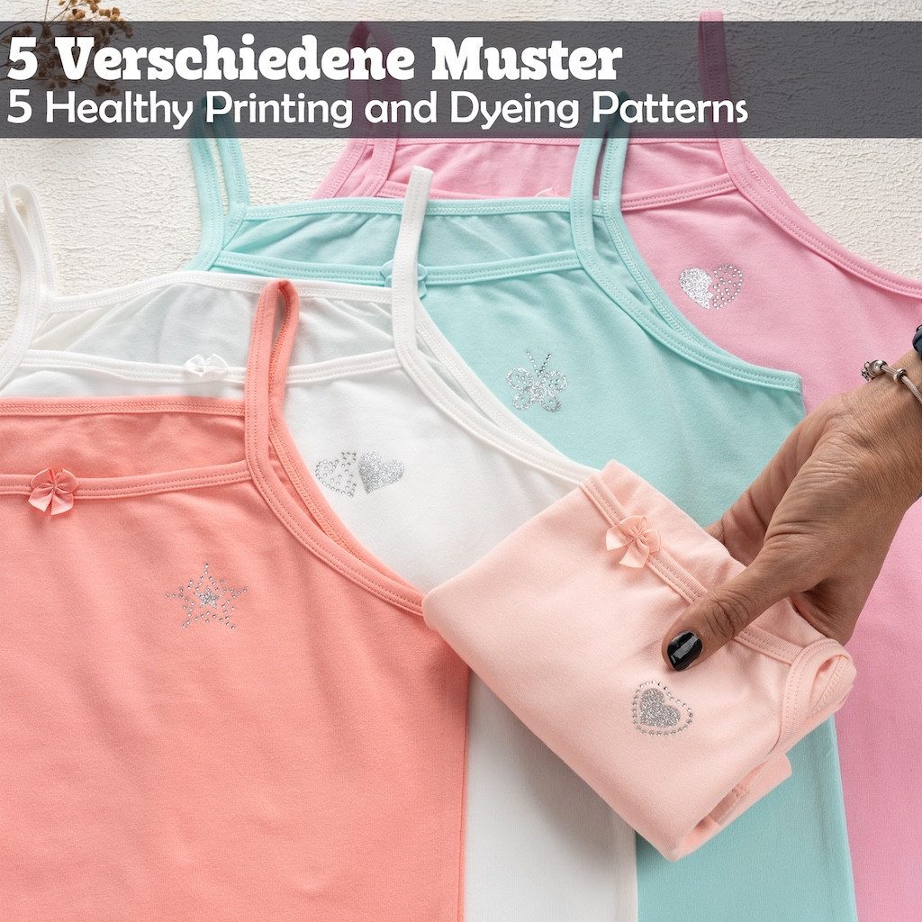 Unterhemd 5er Set Mädchen Unterhemden - Strass - Bunt