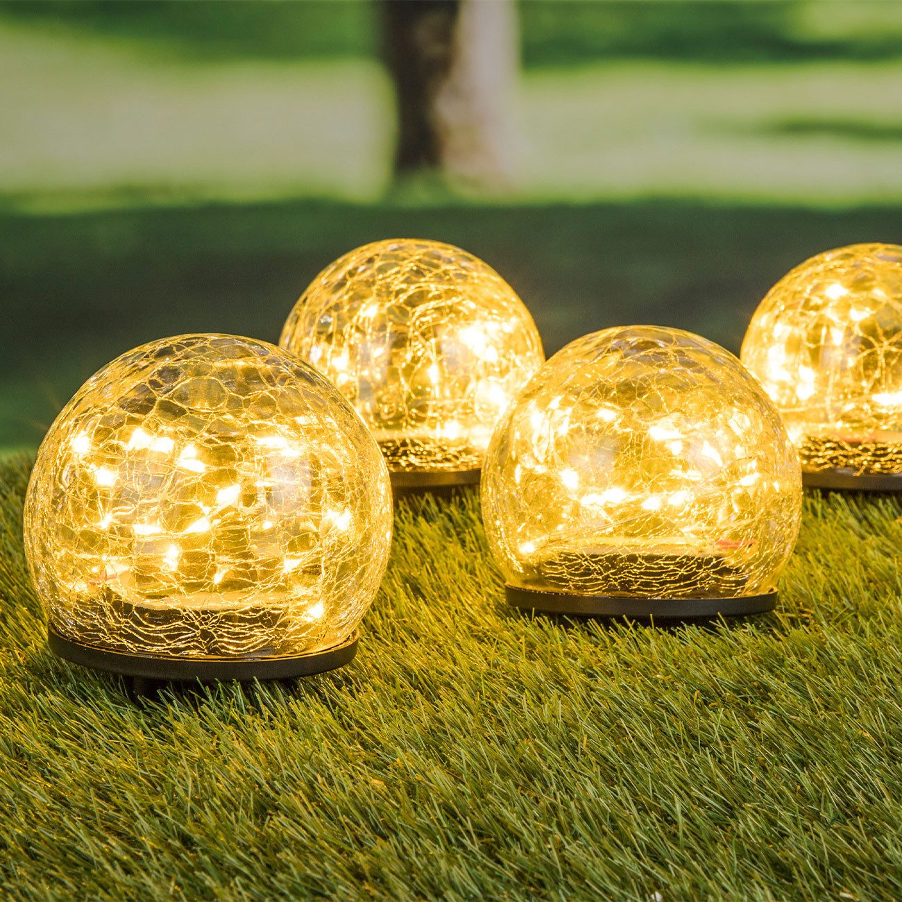 Garden Hero Kugelleuchte Solar Crackle Glas-Kugelleuchten warmweiß, wetterfest für Garten, Einfache und kabellose Montage via Erdspiess