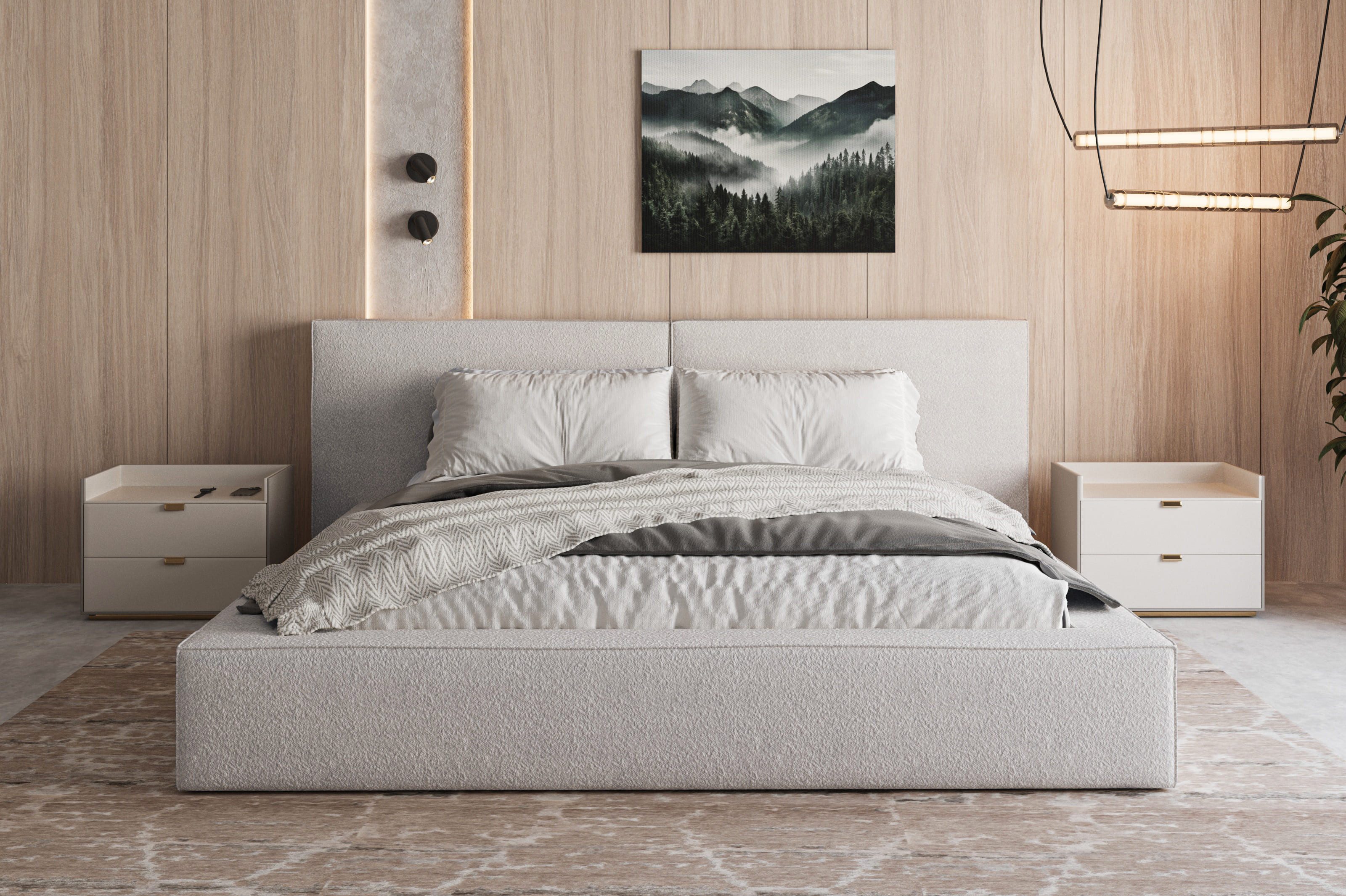 MOEBLO Polsterbett aus Bouclé Bett 06 (Bezug: Boucle, Doppelbett mit Kopfst günstig online kaufen