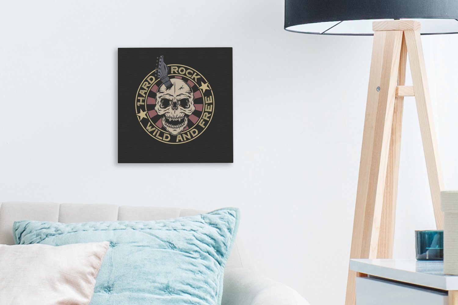 Totenkopf - (1 Schlafzimmer Leinwandbild für Gitarre, Bilder Vintage Wohnzimmer - Leinwand OneMillionCanvasses® St),