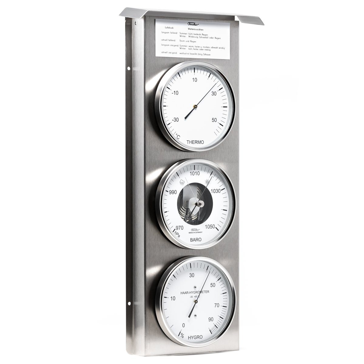 Fischer Barometer Außenwetterstation mit Wetteraussichten Innenwetterstation