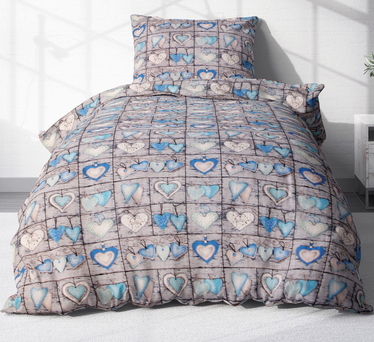 Heubergshop Bettwäsche, Seersucker, 2 teilig, 135x200cm + 80x80cm Herzen La günstig online kaufen