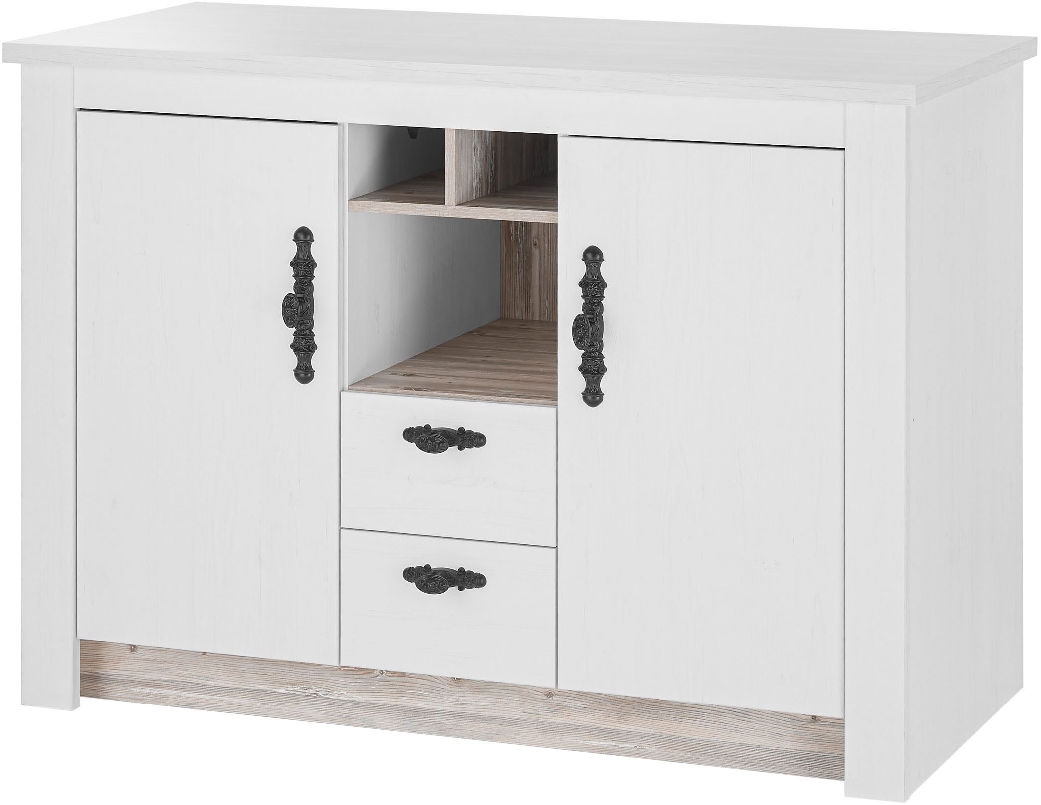 Home affaire Spülenschrank Florenz, Кухниunterschrank in Pinie Weiß, Unterschrank mit verschnörkeltem Metallgriff, im Landhausstil, Arbeitshöhe 92 cm