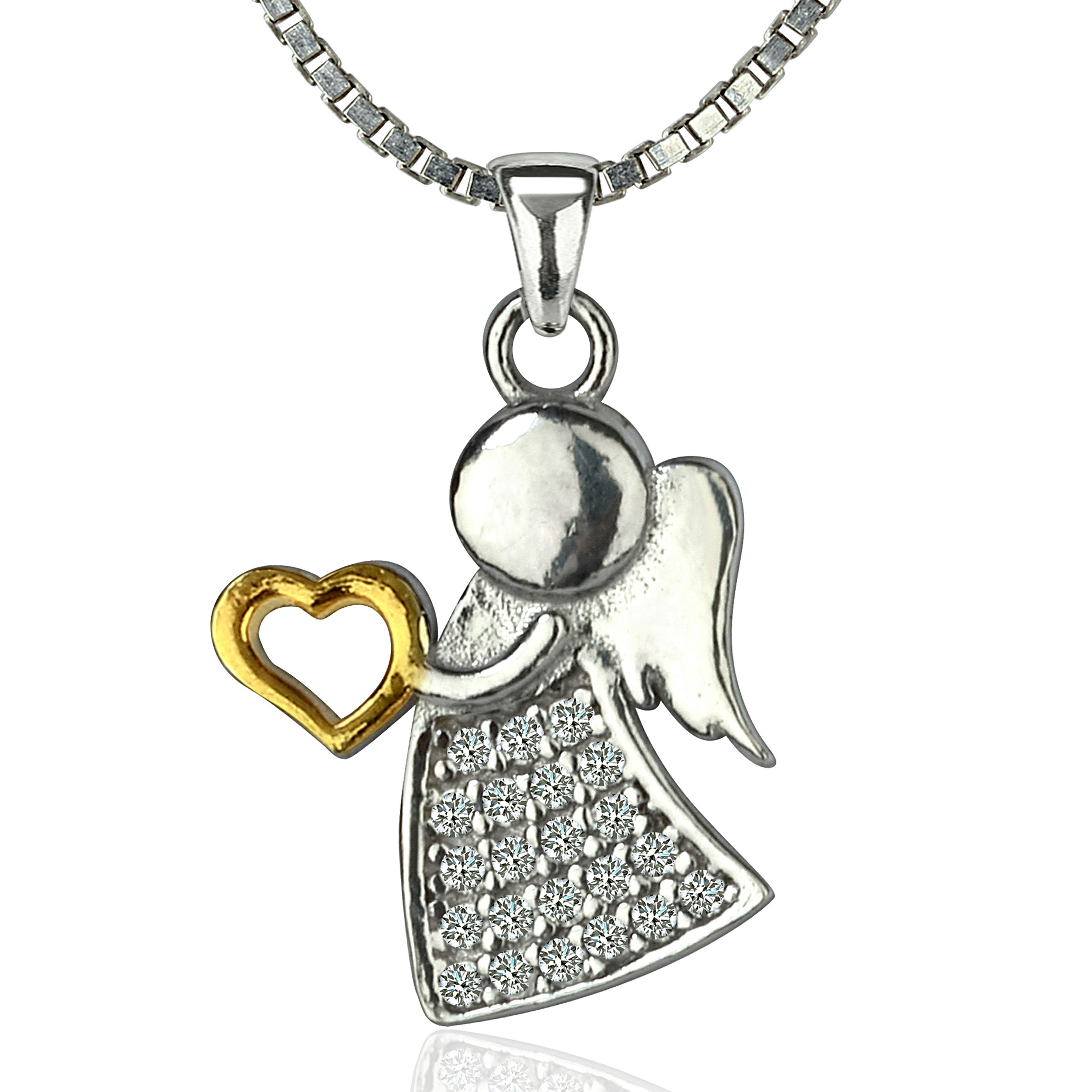 NAHLE Kette mit Anhänger Silberkette 925 Engel Silber Schutzengel (2-tlg), 925 Silber Anhänger mit Zirkonia - rhodiniert