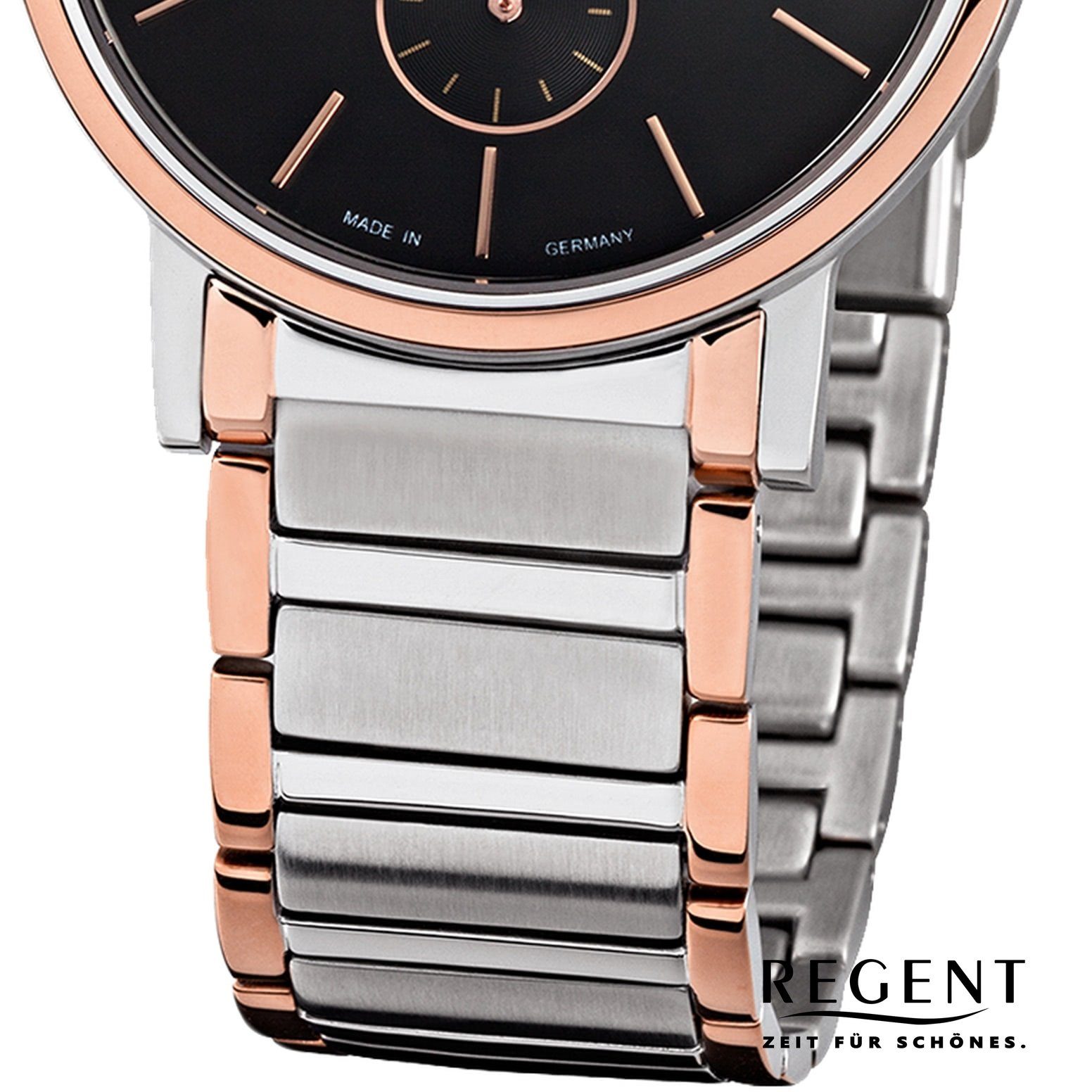 Regent Quarzuhr rund, rosegold, Herren Herren-Armbanduhr silber Edelstahlarmband Regent (ca. mittel Armbanduhr 38mm),