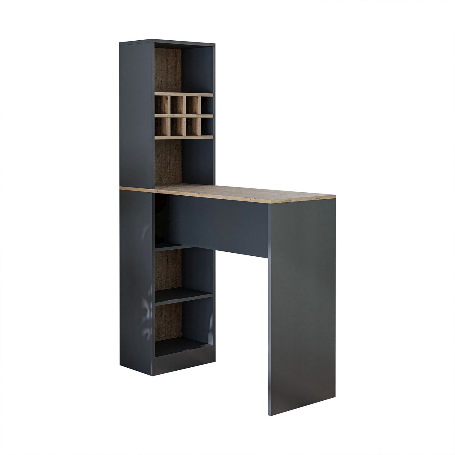 Roomart Bartisch Dublin Hausbar – Stehtisch mit Weinregal & Stauraum, 4 Farben (Bartisch Dublin – Stehtisch mit Weinregal & Stauraum in 4 Farben), •Weiß • Eiche • Weiß-Eiche • Anthrazit-Eiche