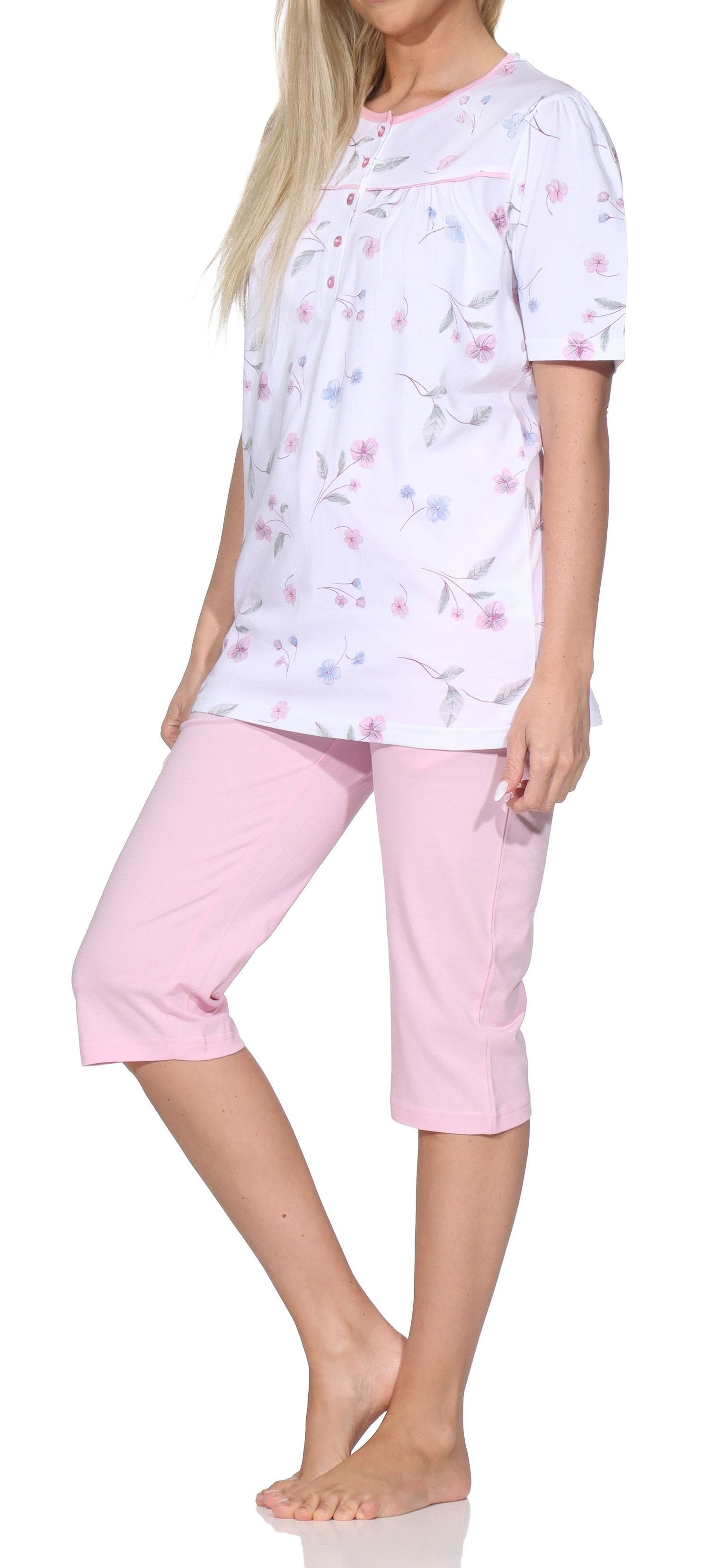 Normann Pyjama Normann Damen Capri-Pyjama kurzarm – Sommerliches Blumen-Design – Bild 3 von 5