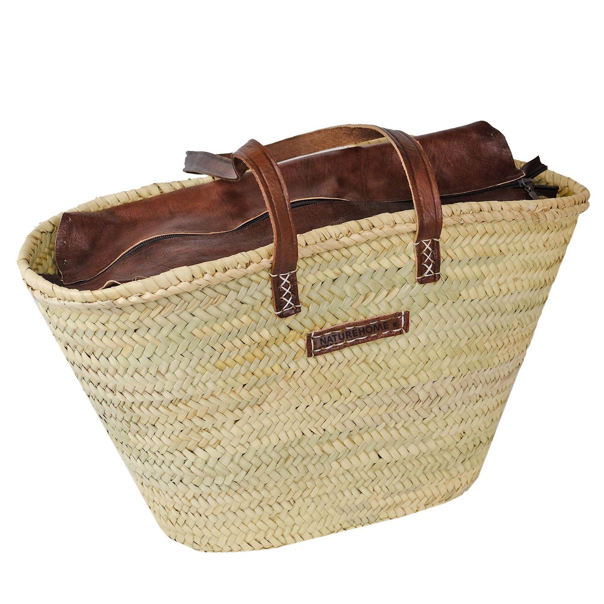 NATUREHOME Korbtasche Shopper Strandtasche mit Henkel und/oder Umhängeriemen, Handarbeit, Geflochten, Palmblätter