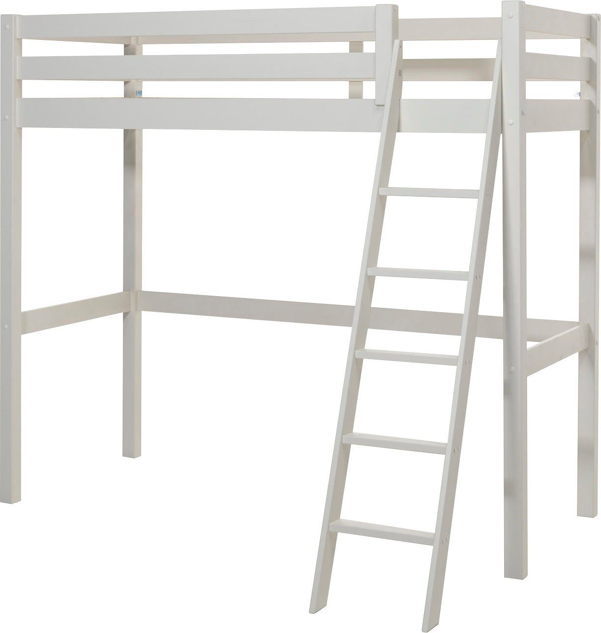 Vipack Hochbett Pino, inkl. Rolllattenrost, Absturzschutz und schräger Leiter (B/H/T ca. 209x190x215cm, Höhe unter der Liegefläche 145 cm nutzbar) in zwei Breiten 90 oder 140 cm erhältlich