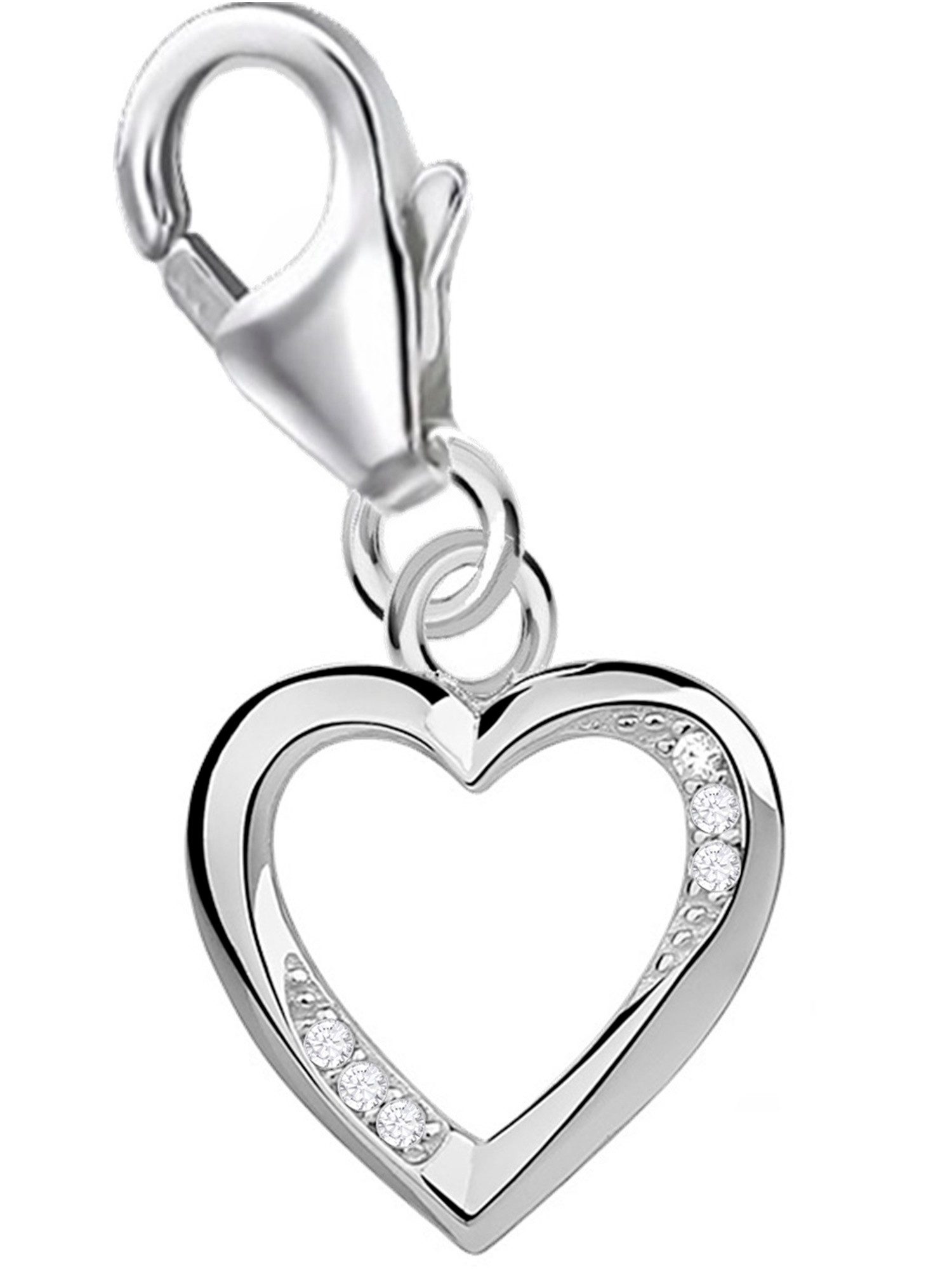 Charm Herz Zirkonia Steine Herz Charm Anhänger für Armband 925 Sterling Silber