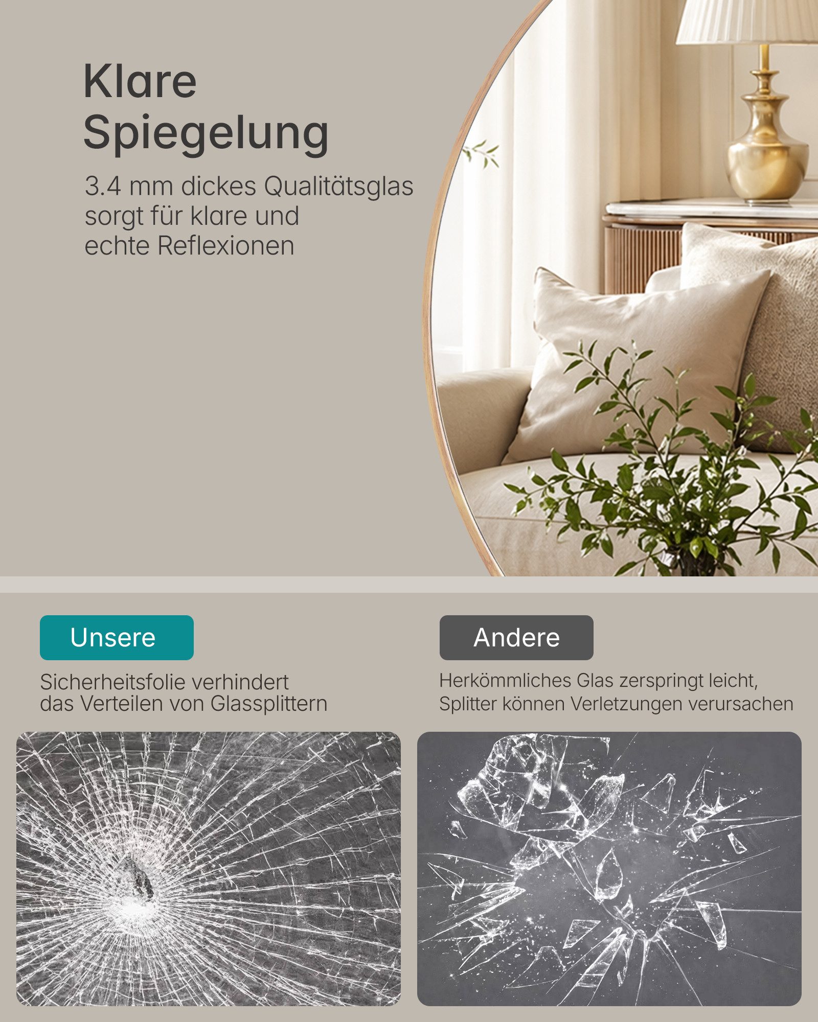 OTTO home Spiegel Wandspiegel Addrik, wahlweise in 2 Größen 60x60cm oder 80x80cm (Rahmen aus Metall, Aluminium), runde Form, in verschiedenen Farben – Bild 5 von 5
