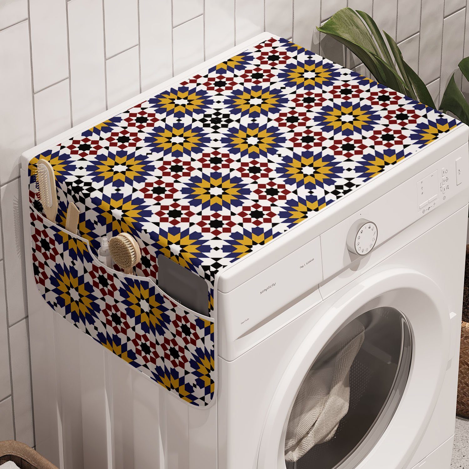 Abakuhaus Badorganizer Anti-Rutsch-Stoffabdeckung für Waschmaschine und Trockner, Oriental marokkanisch floral Geometrisch