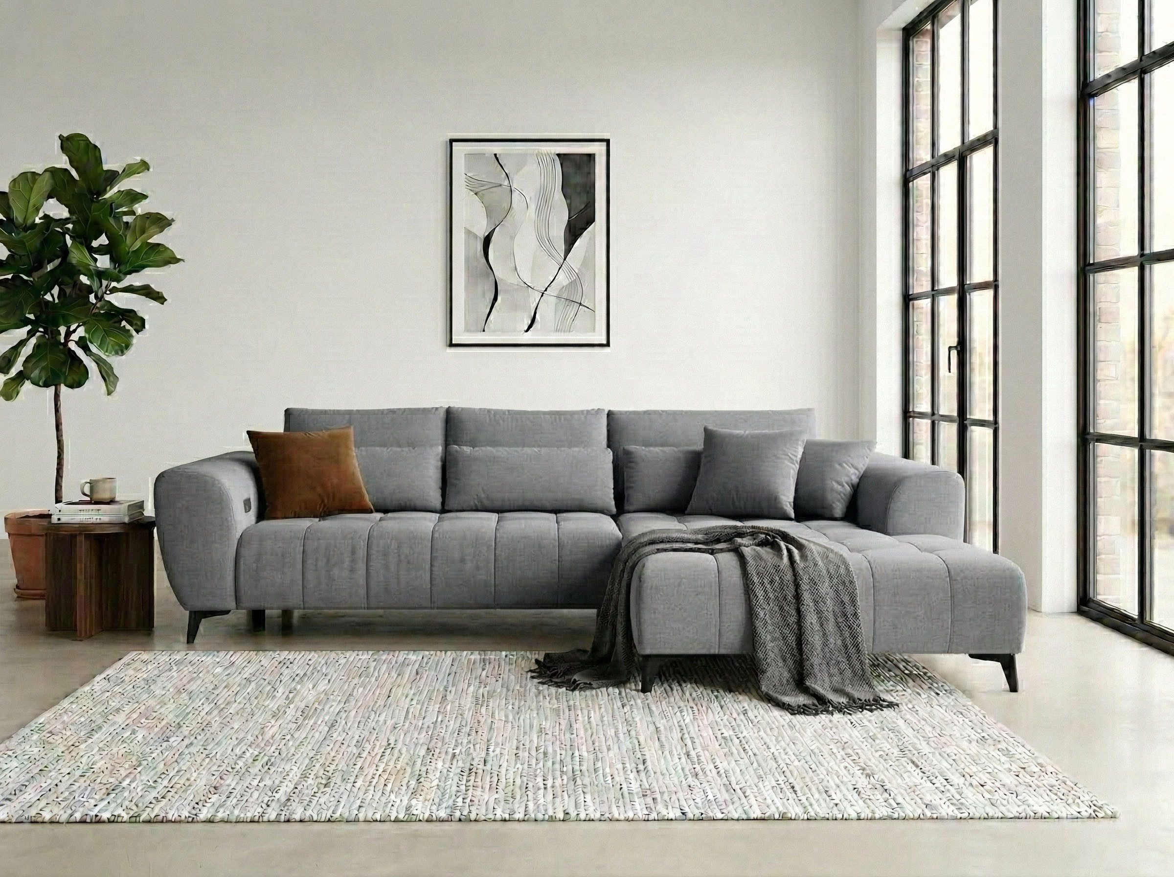 WERK2 Ecksofa Garay 287 x 220 cm modern und bequem, Luxus-Microfaser, L-Form, XXL, elektrische Sitztiefenverstellung