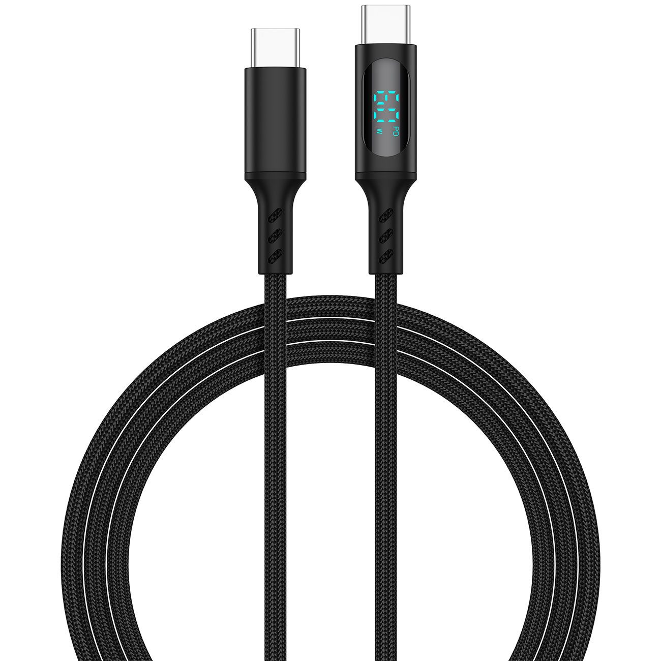 EAXUS USB-C auf USB-C Ladekabel 60W Schnellladekabel schwarz 1m mit LED-Anz. USB-Kabel, Schnellles Laden mit bis zu 60 Watt