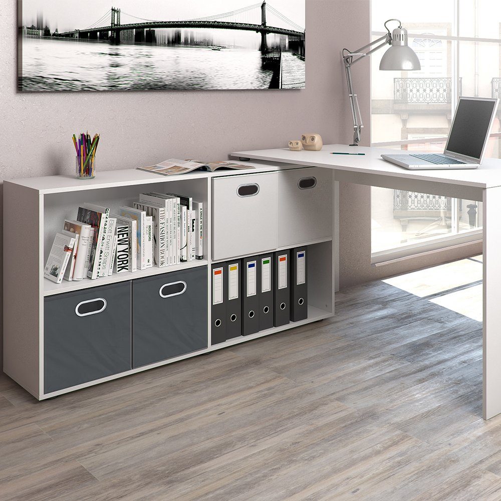 Vicco Eckschreibtisch FlexPlus, Weiß, 137 x 60 cm, Drehbar