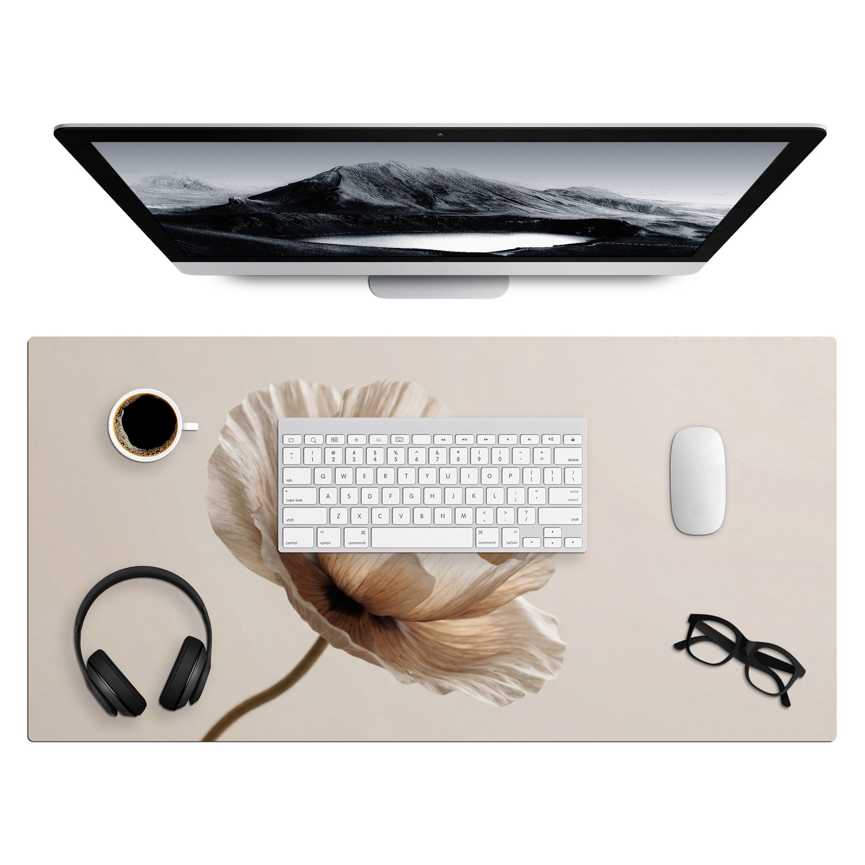 MuchoWow Gaming Mauspad Blume - Beige - Creme (1-St), Gaming Mauspad XXL, Schreibtischunterlage, Desk Mat Groß, 80x40 cm