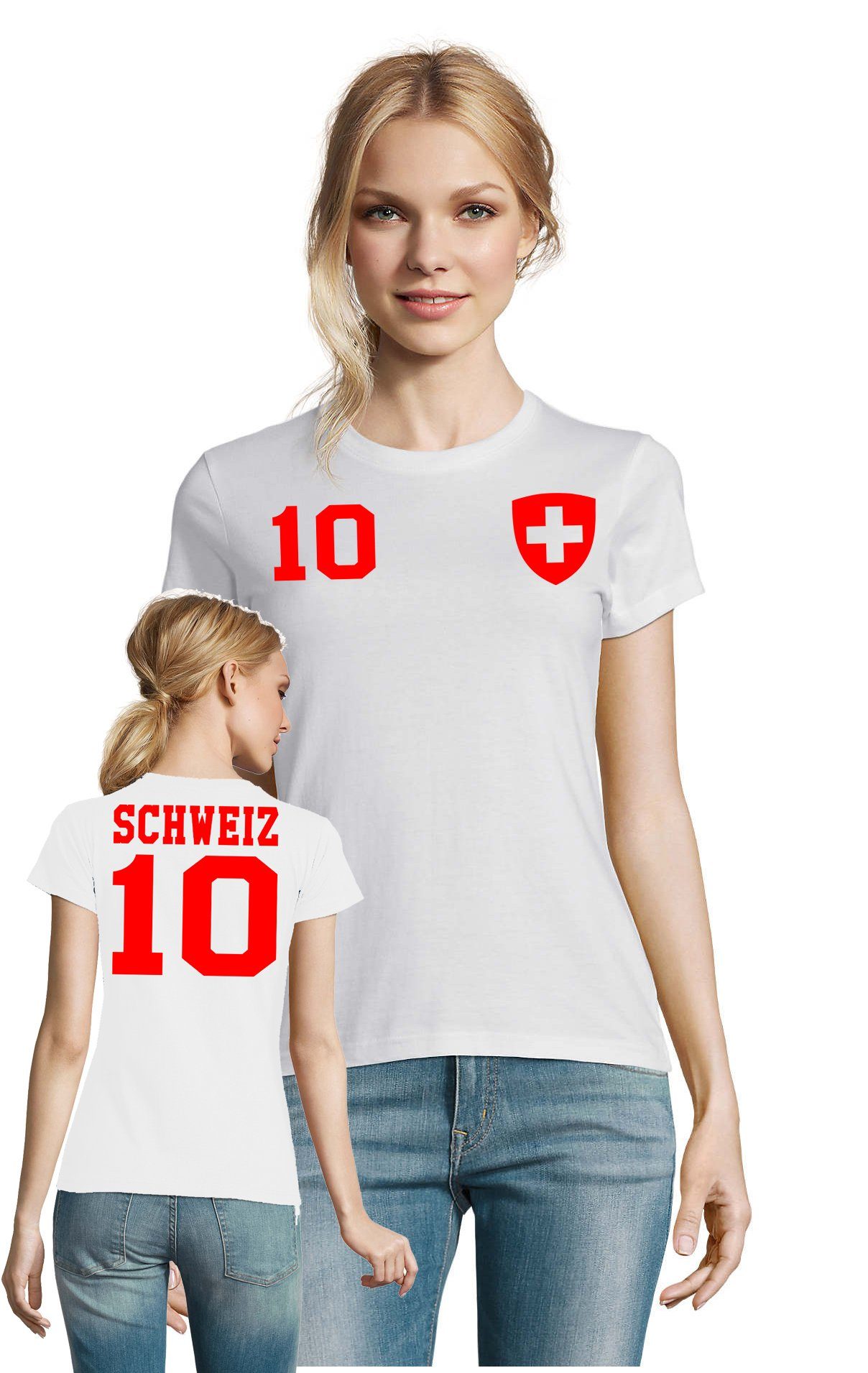 Blondie & Brownie T-Shirt Damen Schweiz Swiss Sport Trikot Fußball Meister WM Europa EM