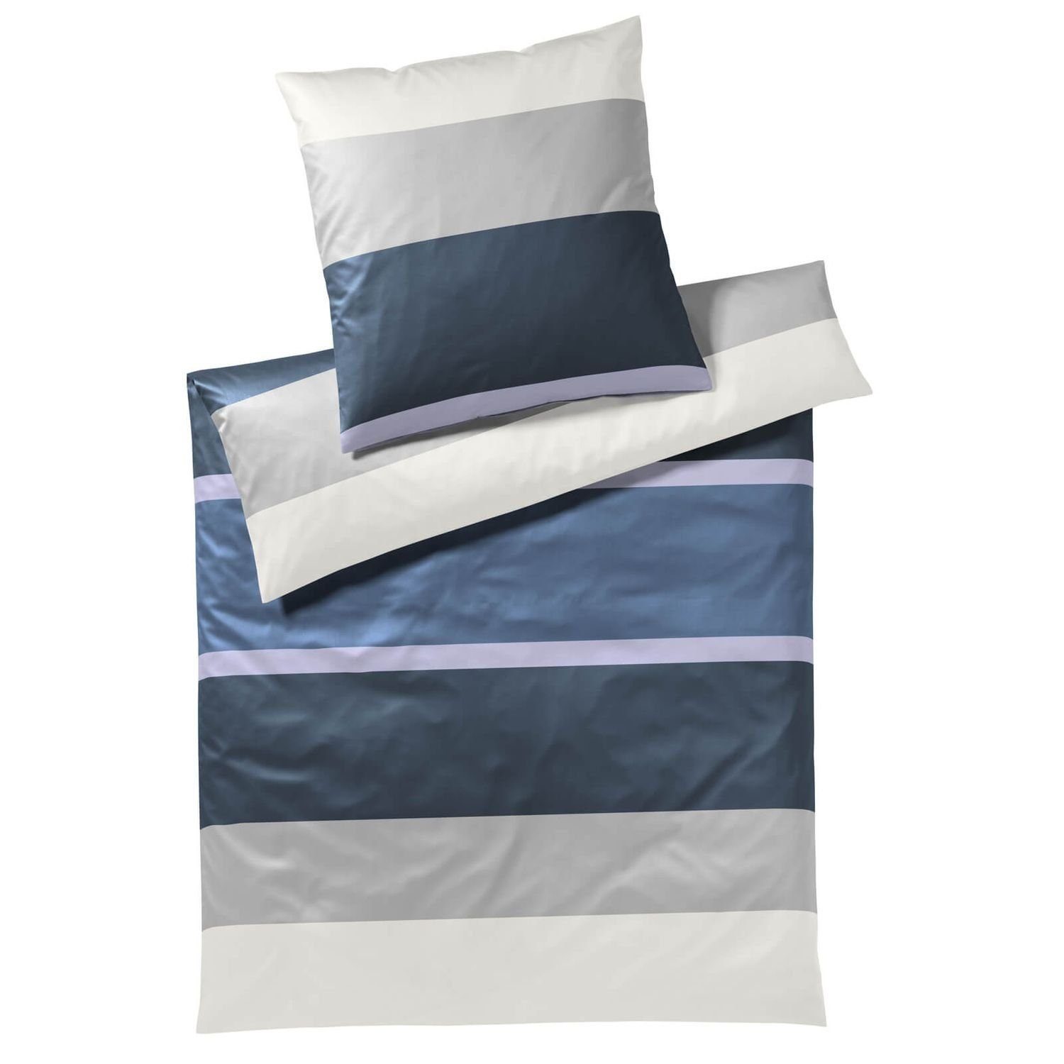 JOOP! Bettwäsche JOOP! Comfort Satin Bettwäsche Mood 4095-22 Blau Grau Wollweiß 135x200, Comfort Satin, 2 teilig, Mit Reißverschluss