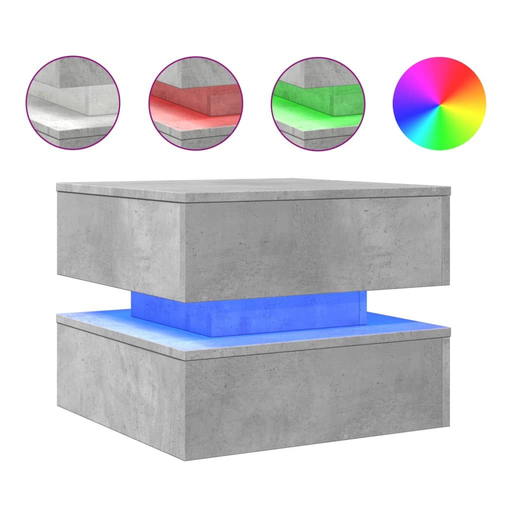 vidaXL Ablagetisch, Couchtisch mit LED-Leuchten Betongrau 50x50x40 cm