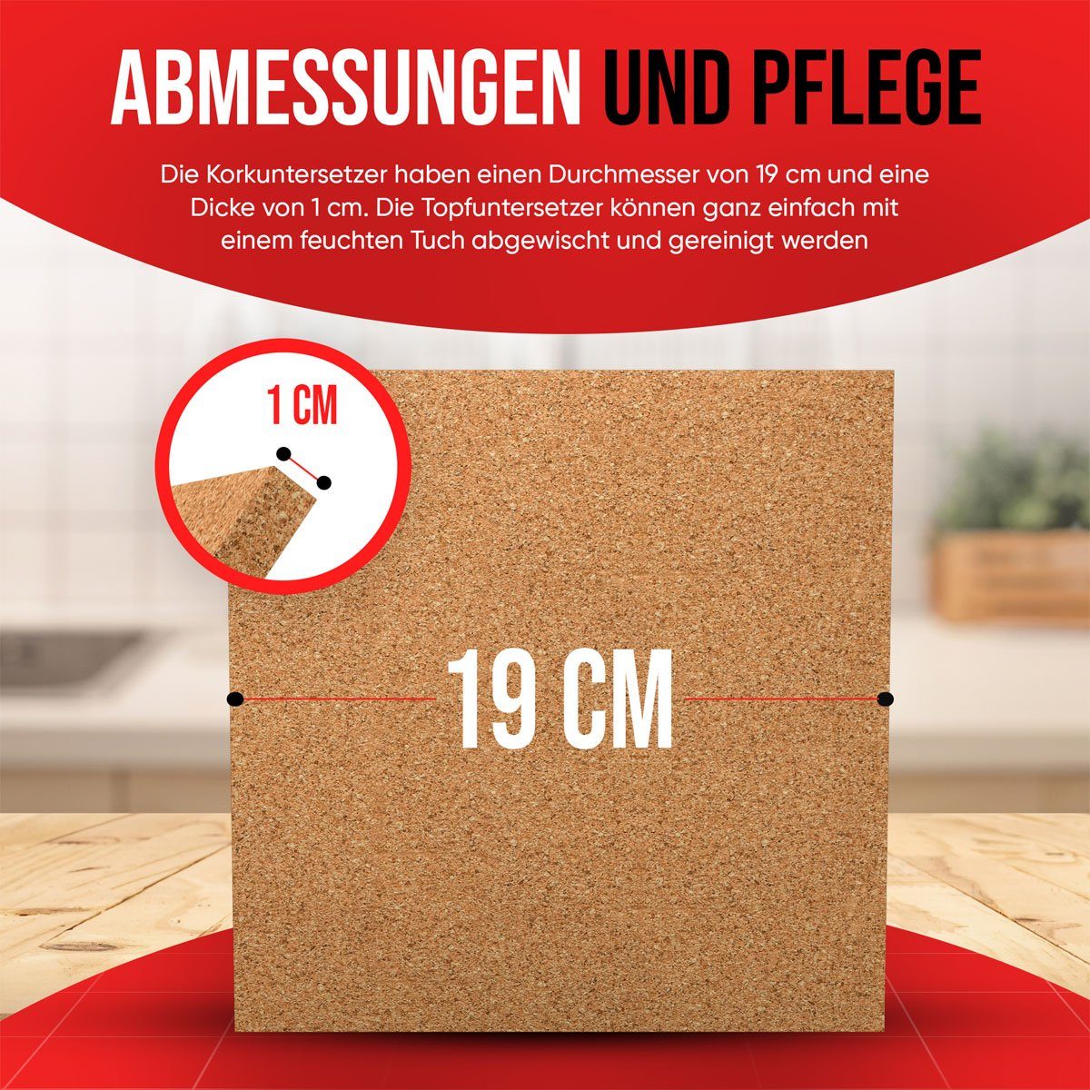 wortek Topfuntersetzer Kork Untersetzer Pfannen Töpfe Teller Gläser Unterlage, Zubehör für Töpfe und Pfannen und Teller und Vasen & Co, Set, 4-tlg., eckig – Bild 2 von 5