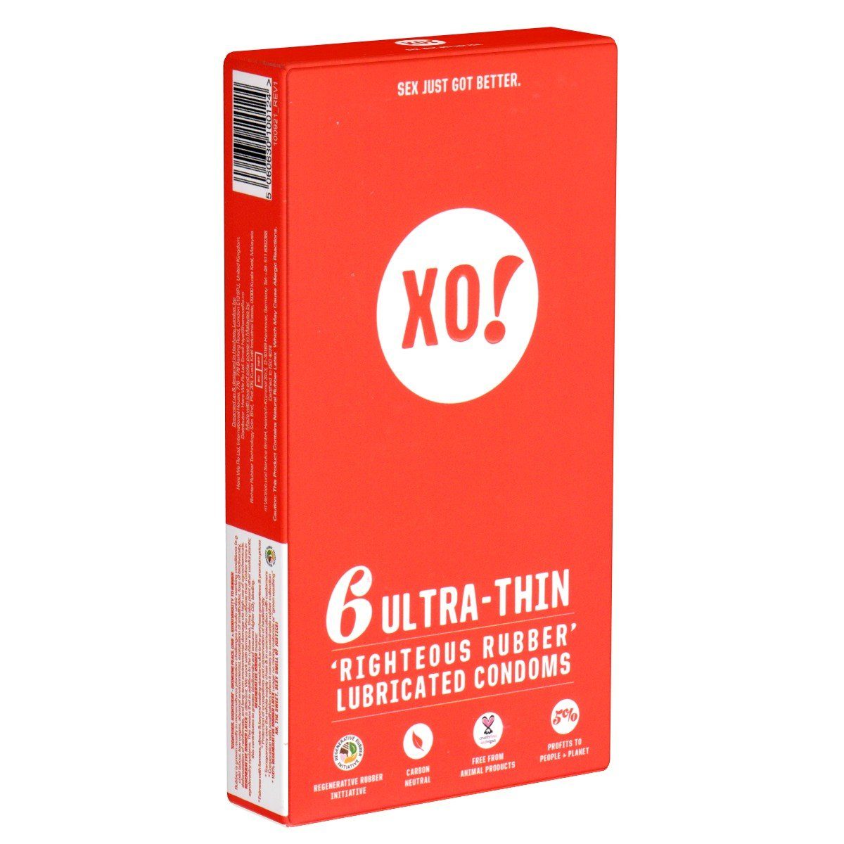 XO Kondome Ultra Thin Packung mit, 6 St., vegane, biologisch abbaubare Kondome -, dünne, gefühlsechte Kondome