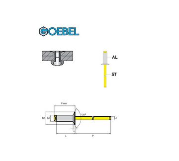 GOEBEL GmbH Blindniete 7071124600, (1000Stück - Senkkopf - Aluminium / Stahl - 2,4 x 6,0 mm mit Senkkopf ISO15978, 1000 St., Senkkopf Niete - Popniete), STANDARD