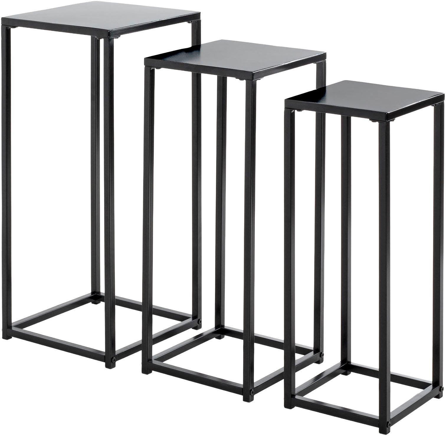 HAKU Blumentisch Blumenpodest, Blumenständer, Pflanzsäule (Set, 3-St., 3er Set), quadratisch - aus Metall Schwarz B/T/H 22/22/61, 26/26/66, 30/30/71 cm