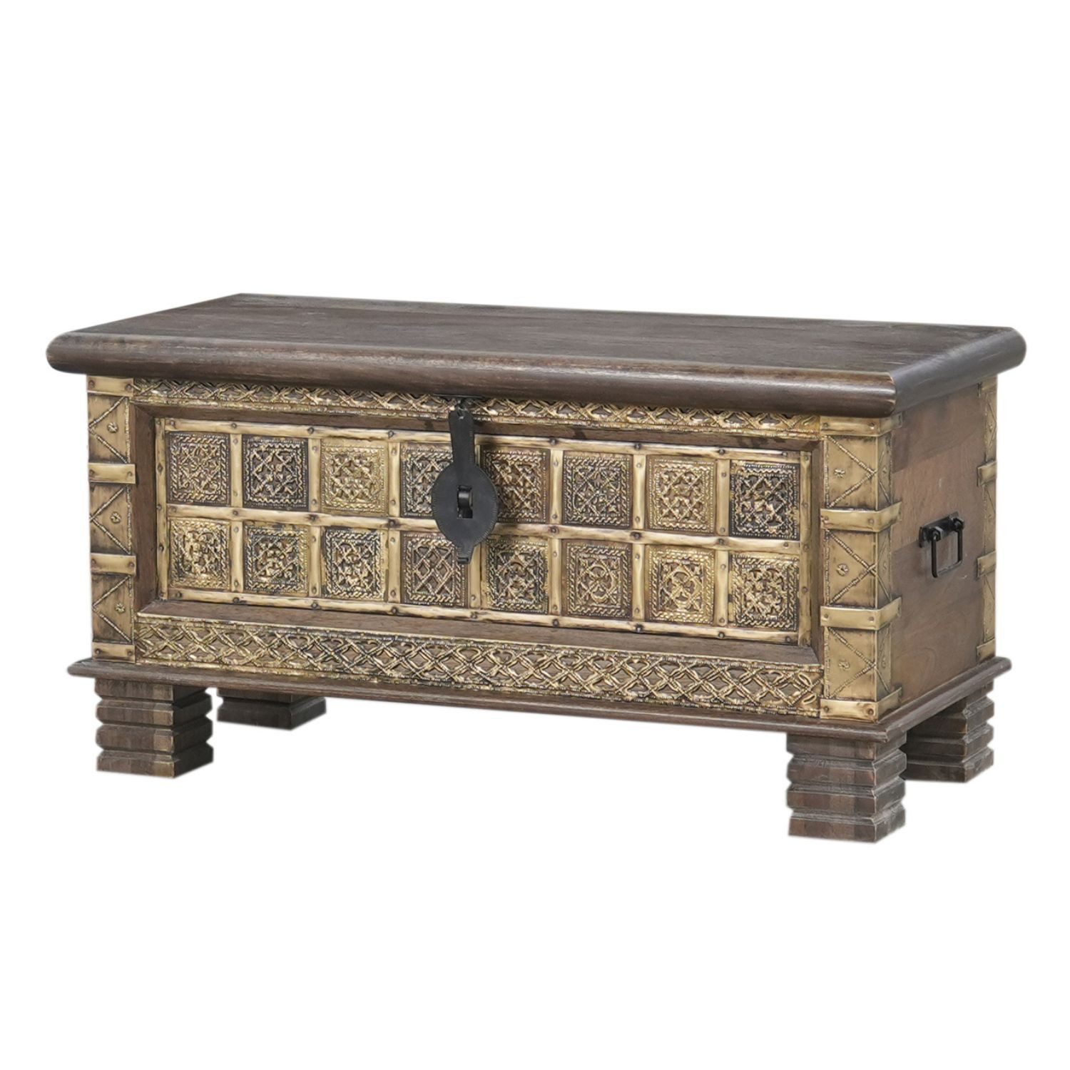 Marrakesch Orient & Mediterran Interior Truhenbank Orientalische Truhe Amreet handgemacht Sitztruhe aus Massivholz 90 cm (1-St), mit Stauraum