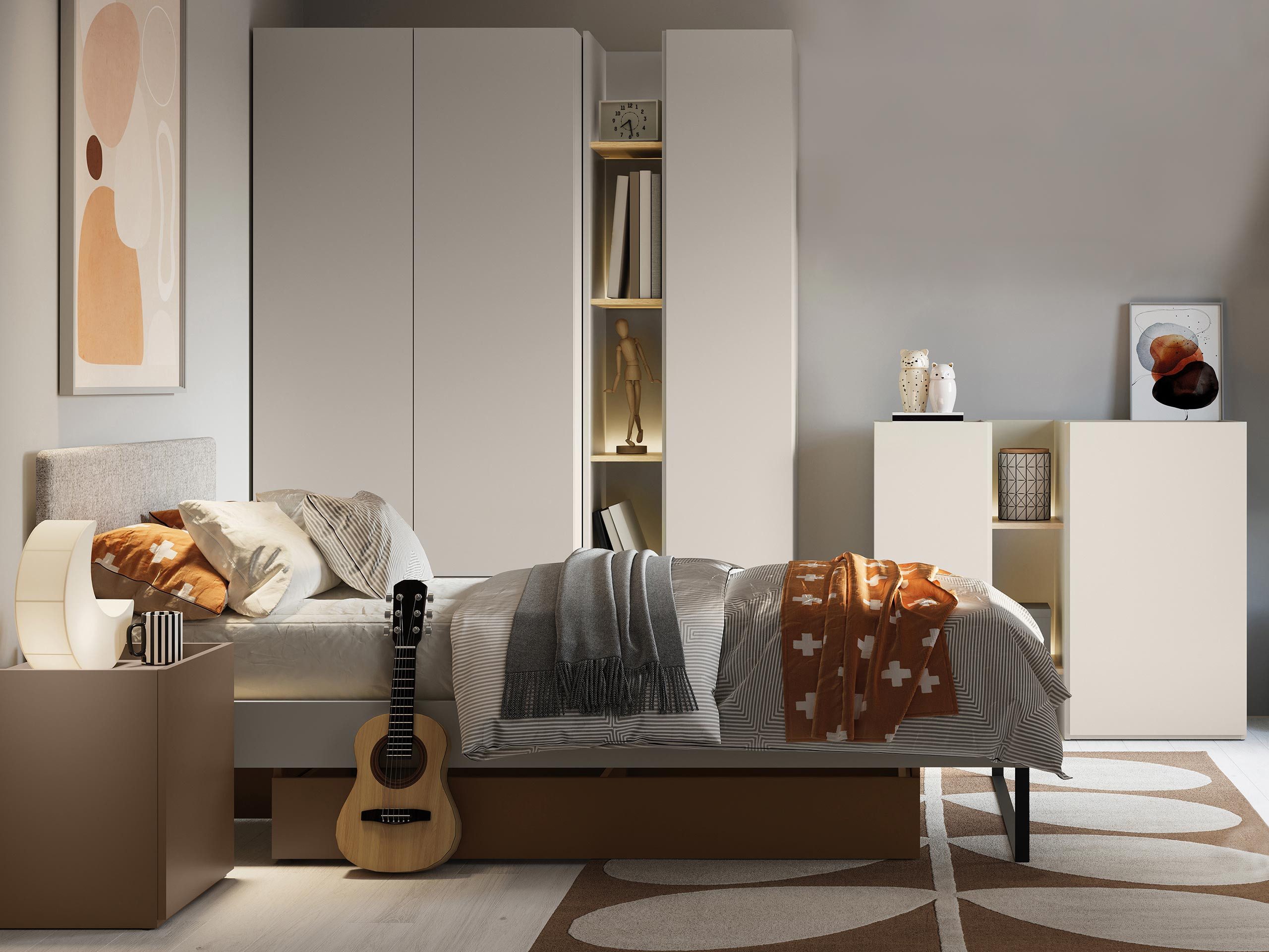MIRJAN24 Jugendzimmer-Set Sigma II, (5er-Set, Kleiderschrank, Regal, Kommode, Bett, Nachttisch), LED-Beleuchtung, Lattenrost