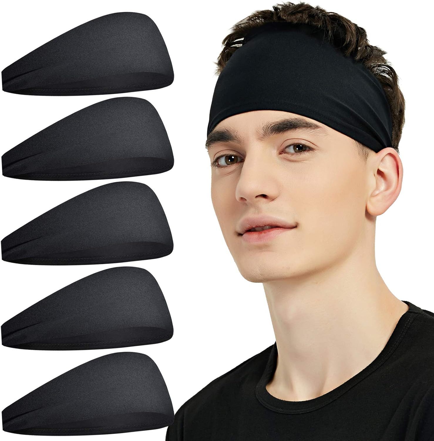 Coonoor Haargummi Stirnband Damen Sport, 5 Pack Haarband Haarbänder Damen Herren, 5-tlg., Antirutsch Stirnbänder Elastisch Headband Unisex Hair Band