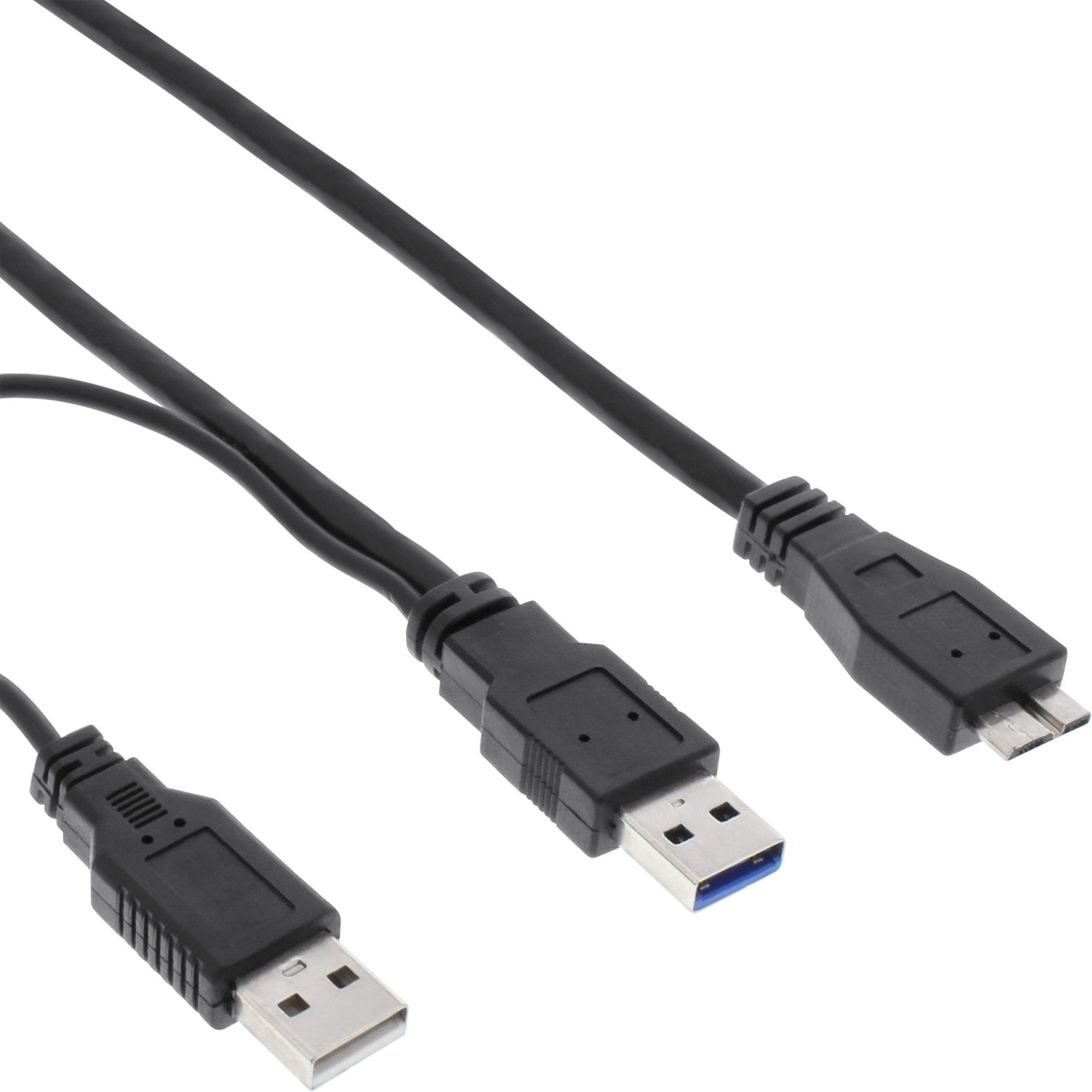 InLine® USB 3.0 Y-Kabel, 2x A an Micro B, schwarz, 1m USB-Kabel