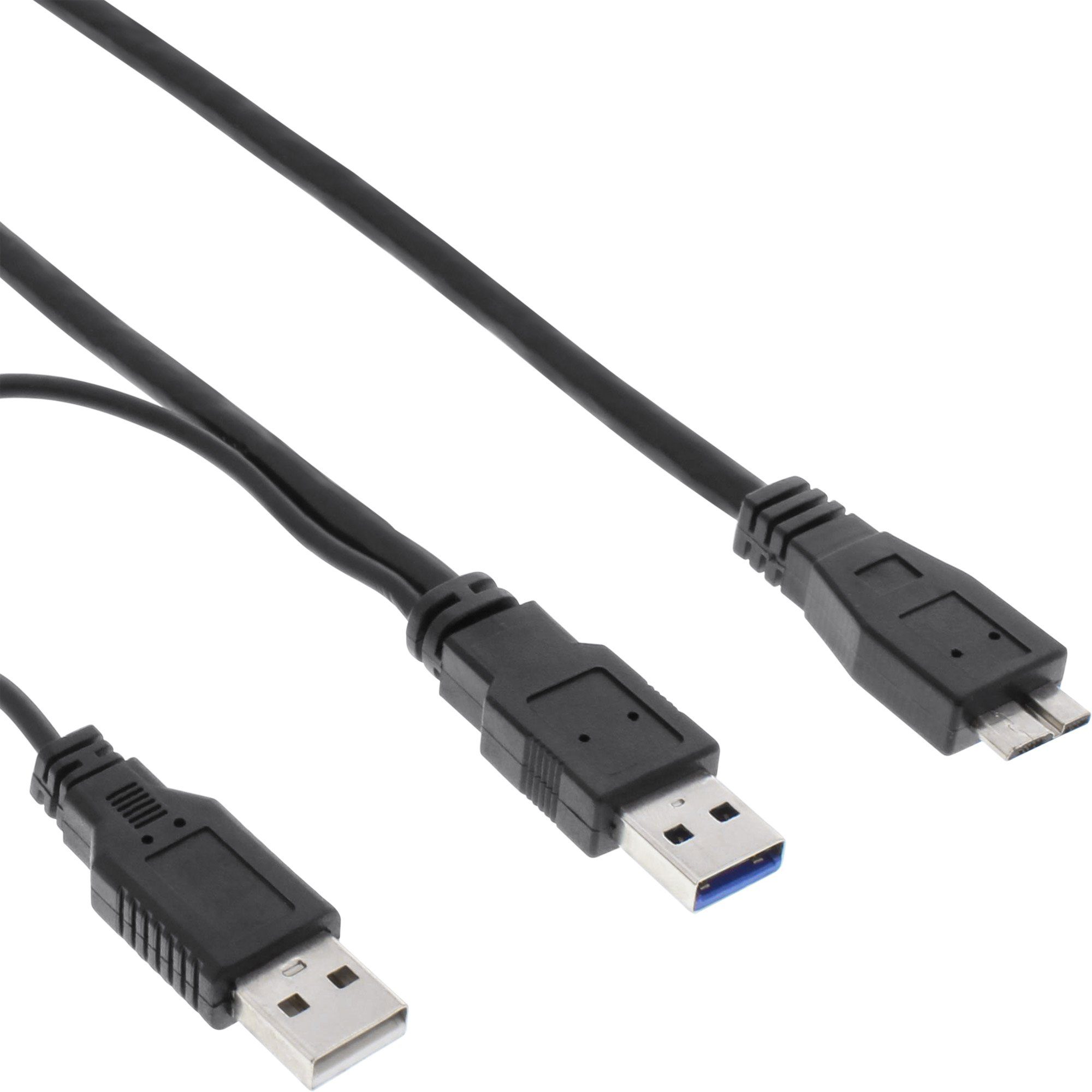 INTOS ELECTRONIC AG InLine® USB 3.0 Y-Kabel, 2x A an Micro B, schwarz, 2m  USB-Kabel
