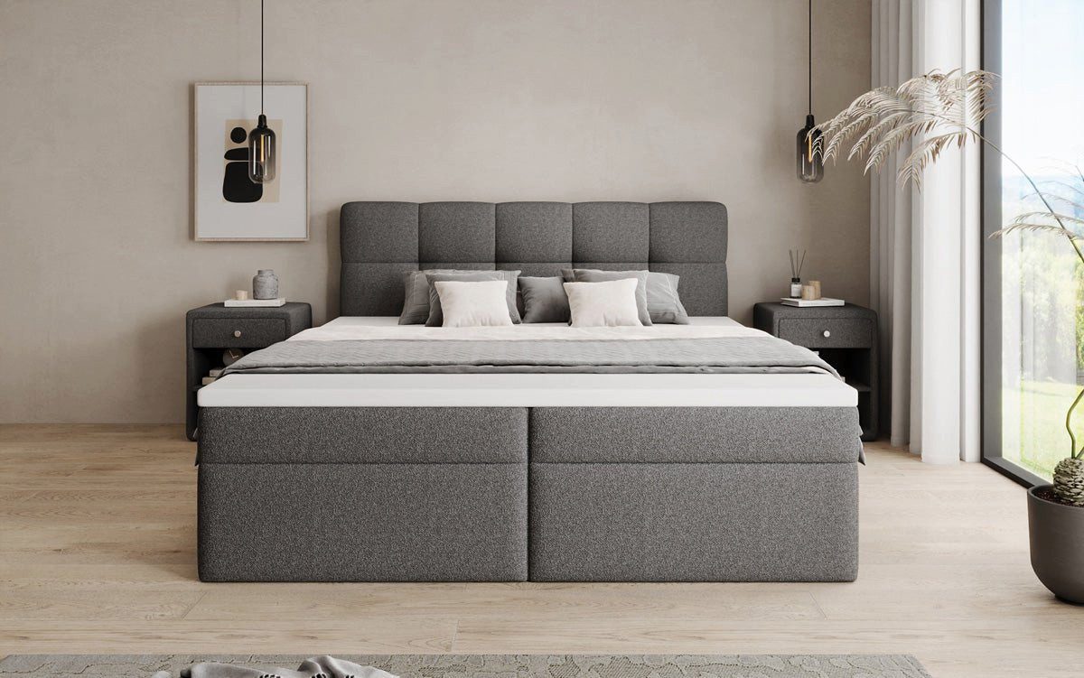 Luxusbetten24 Boxspringbett Cozy II in Teddy Bouclé, mit Stauraum, inklusive Topper – Bild 3 von 5