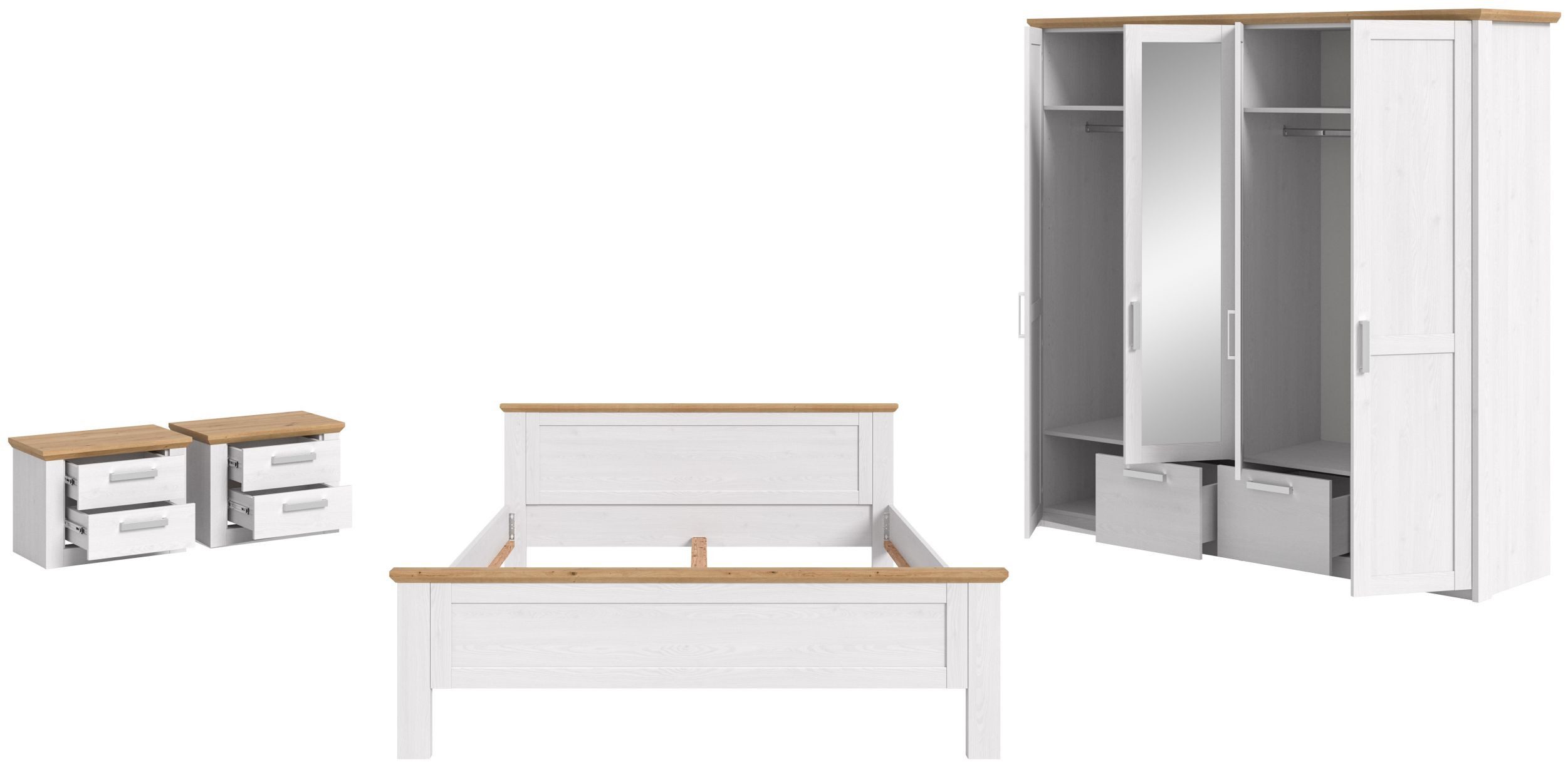 xonox.home Schlafzimmer-Set, (3-tlg. Bett 180x200 cm, Nachtkommoden & Kleiderschrank), in Sibiu Lärche Nachbildung Liegefläche von 180x200 cm