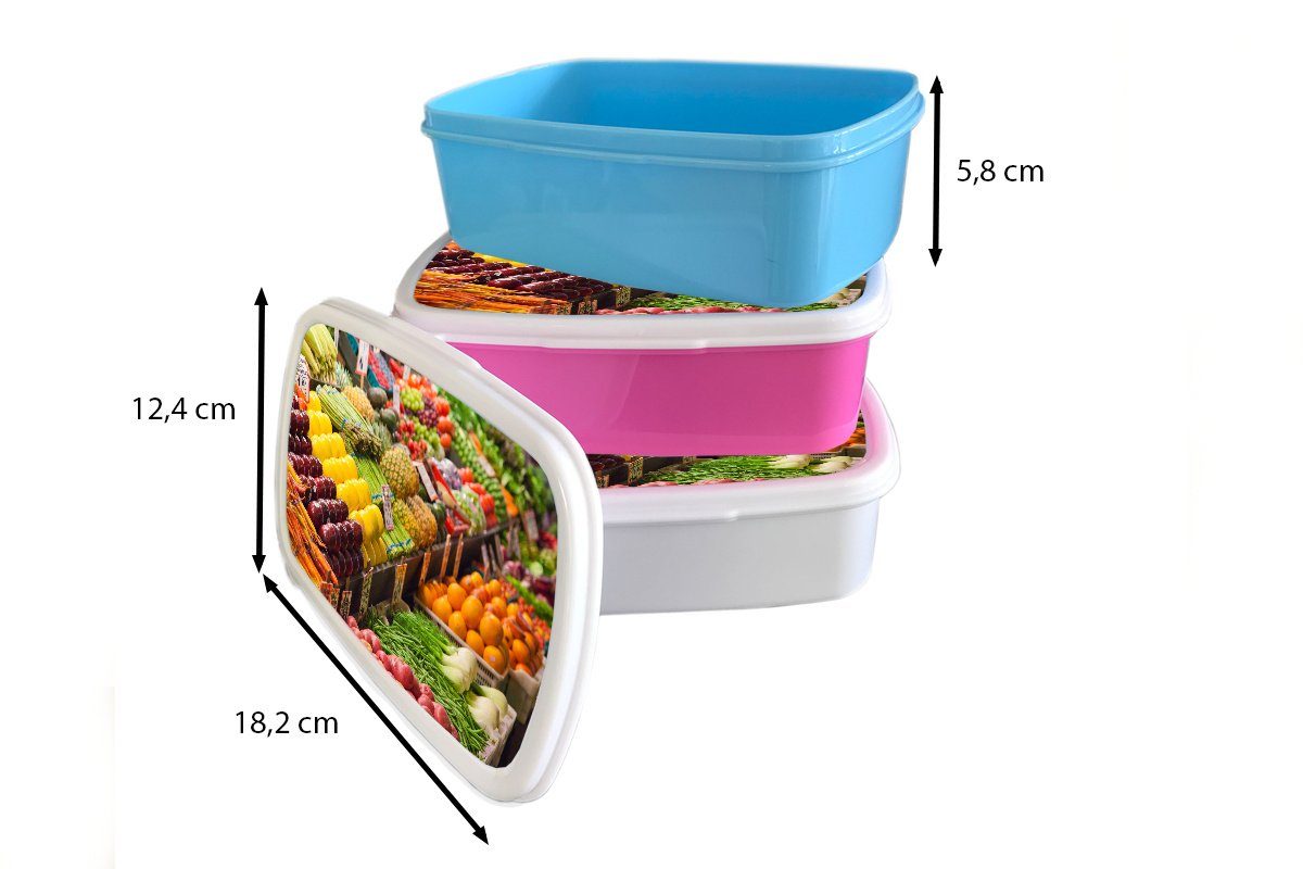MuchoWow Kunststoff - Kisten Brotbox für Gemüse (2-tlg), Obst Lunchbox rosa Mädchen, Amerika, - Erwachsene, - Kunststoff, Brotdose Kinder, Snackbox,