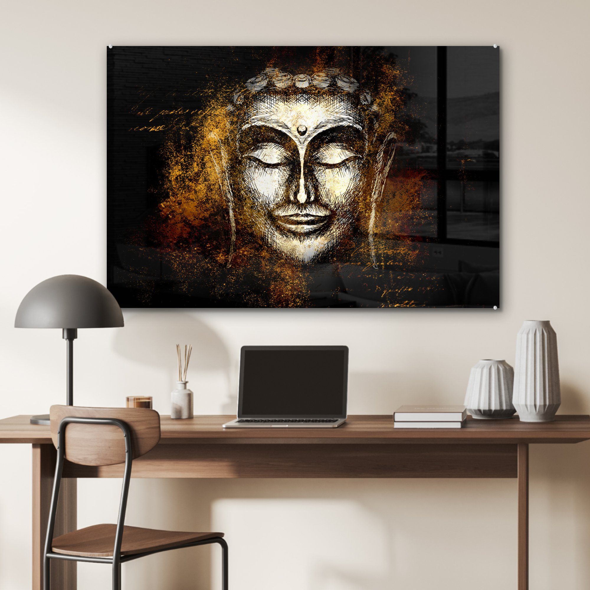 Acrylglasbilder St), Schlafzimmer Acrylglasbild - MuchoWow Buddha - Gesicht Wohnzimmer (1 & Gold,