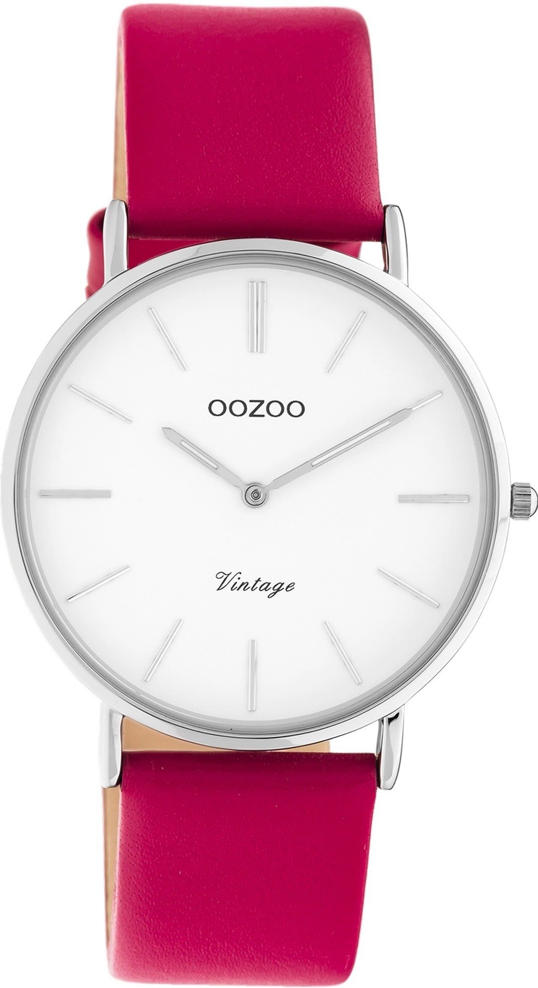 OOZOO Quarzuhr Oozoo Damen Armbanduhr rosa Analog, Damenuhr rund, mittel (ca. 36mm) Lederarmband, Fashion-Style