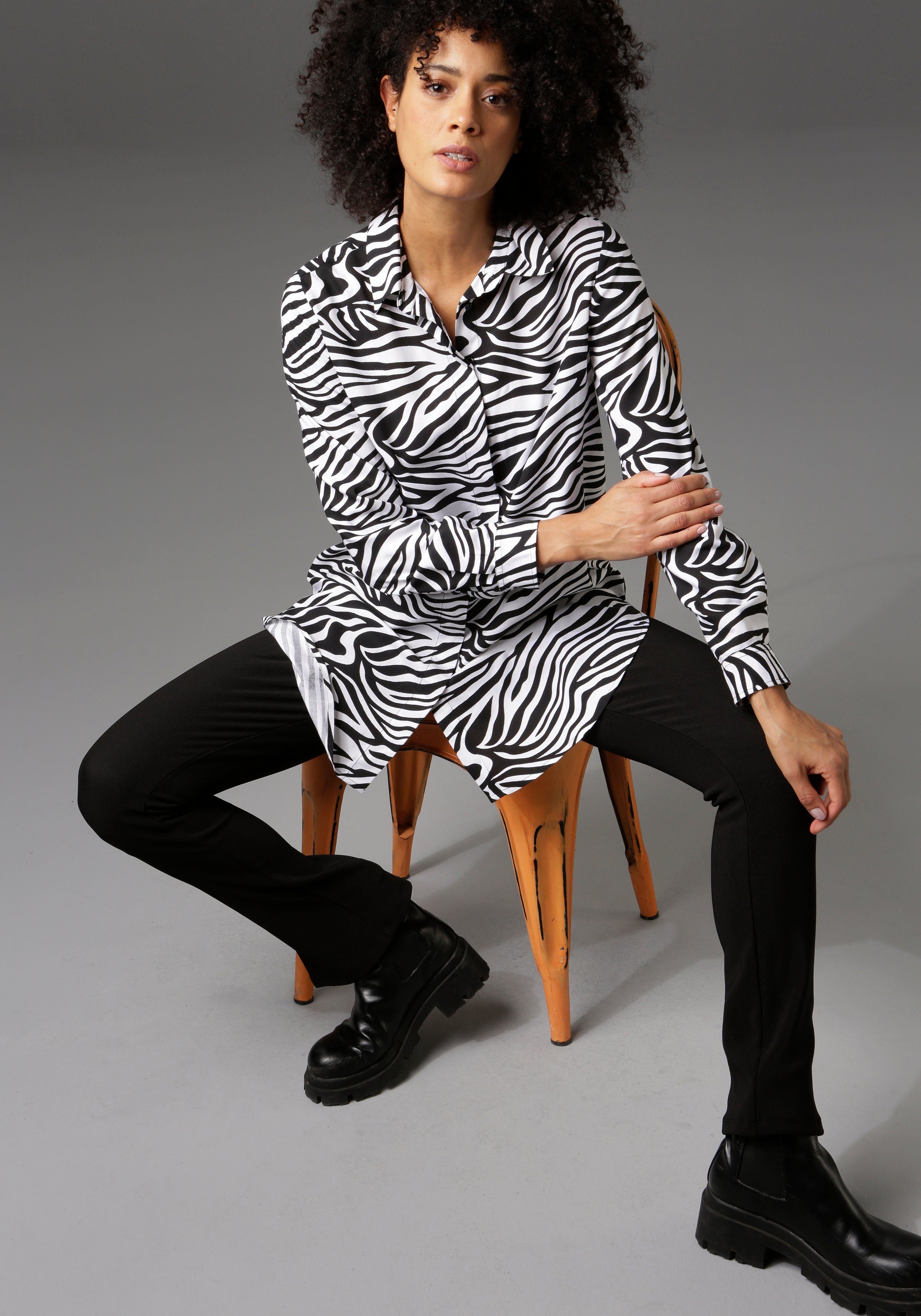 Aniston CASUAL Longbluse im Zebra-Steifen-Look