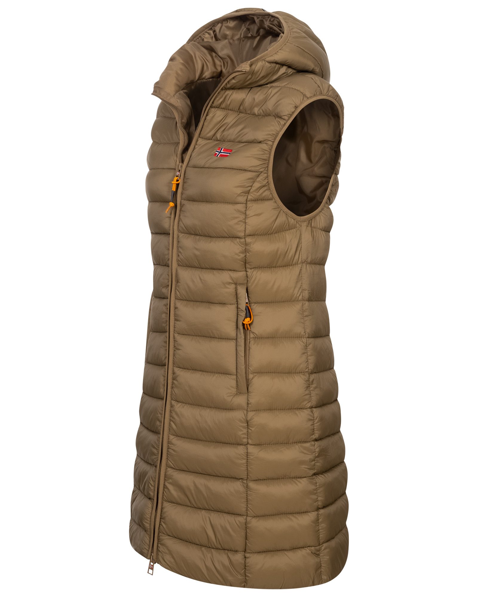 Geographical Norway Steppweste Damen Steppweste Kapuze Übergangs Frühlings Windbreaker Lang Weste