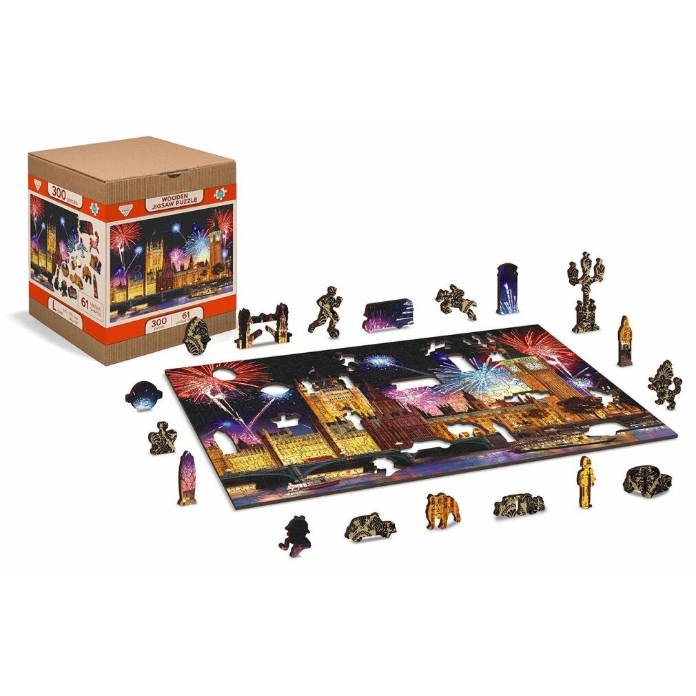 Wooden City Puzzle Holzpuzzle Nacht London 2in1, 75 Teile ECO, Puzzleteile